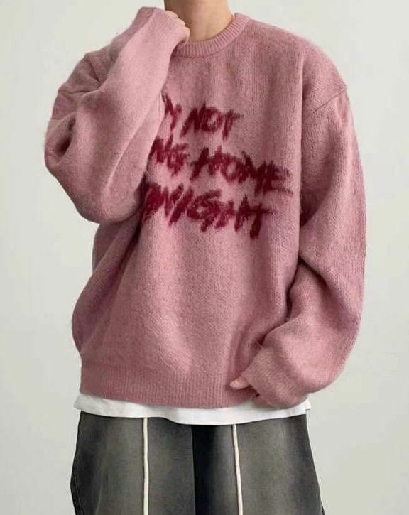 圓領英文字針織衫 T5637