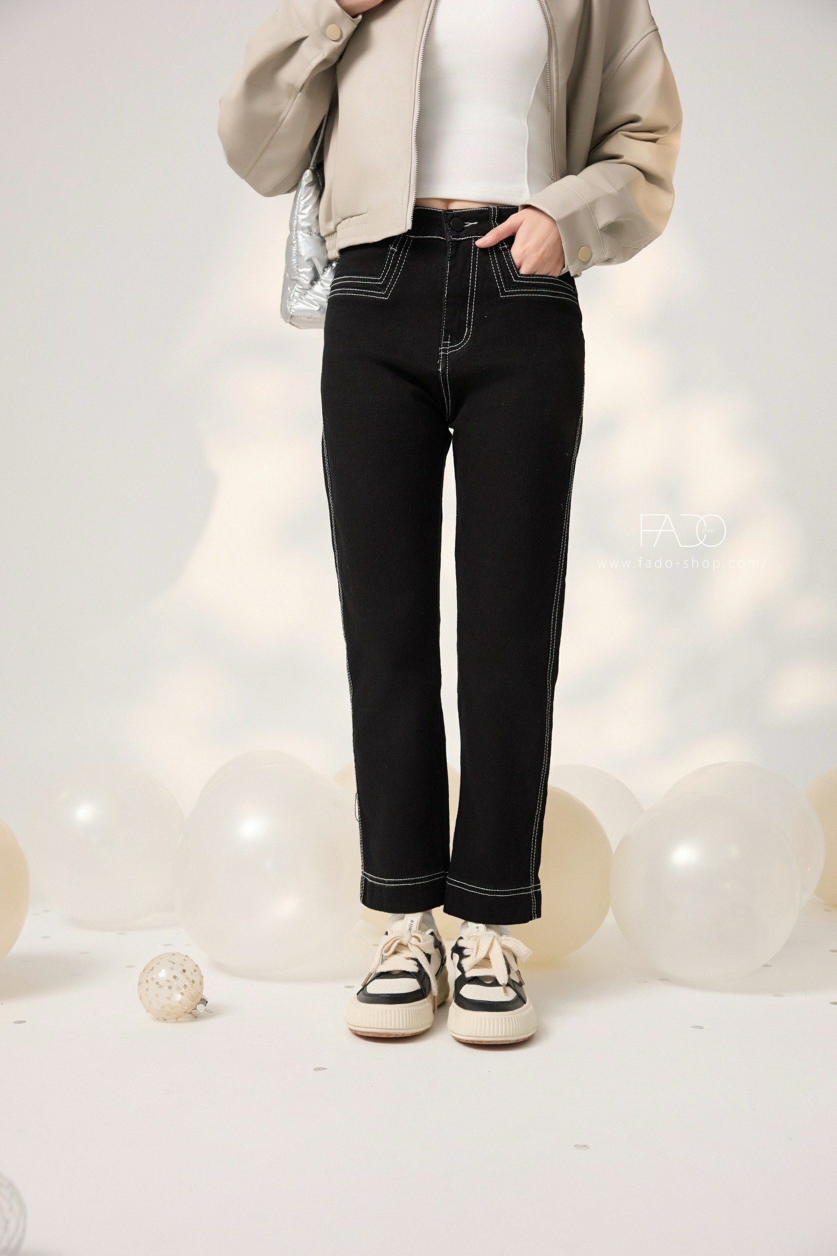 法朵Fado shop｜外車線彈力內磨毛直筒褲 2592005 黑S-XL