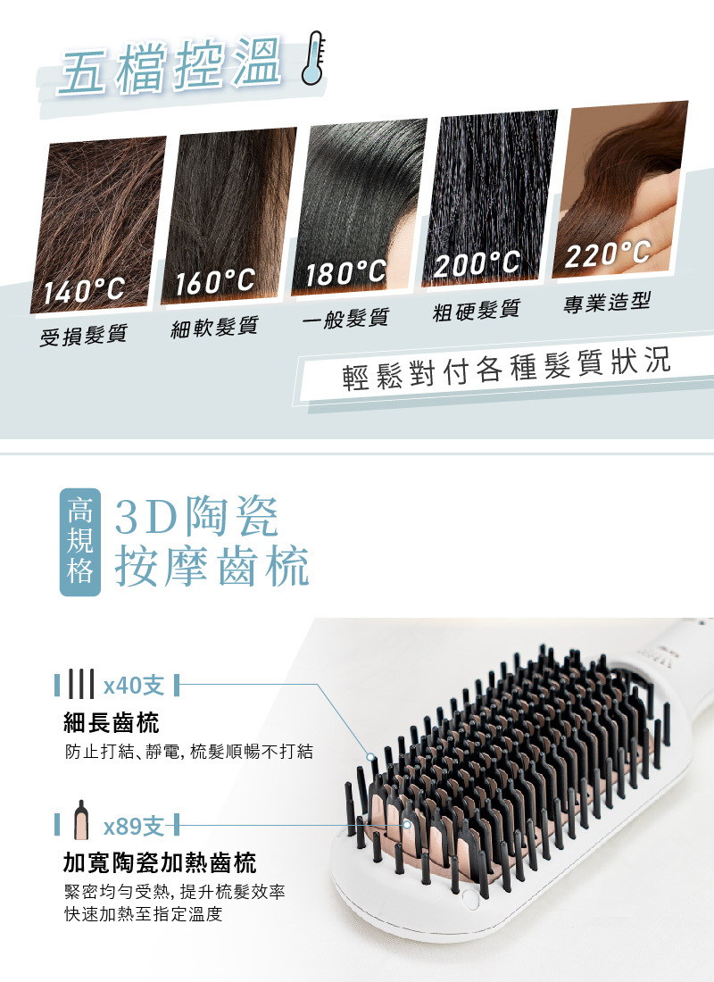 【MUNICHI】ION負離子溫控直髮梳MMC-QQ2_3D陶瓷按摩齒梳