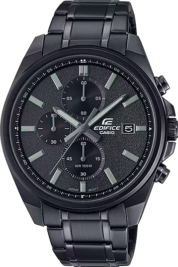 萬年鐘錶 - CASIO EDIFICE 系列  全黑三眼計時男錶  EFV-610DC-1AV 錶徑 : 43.8MM