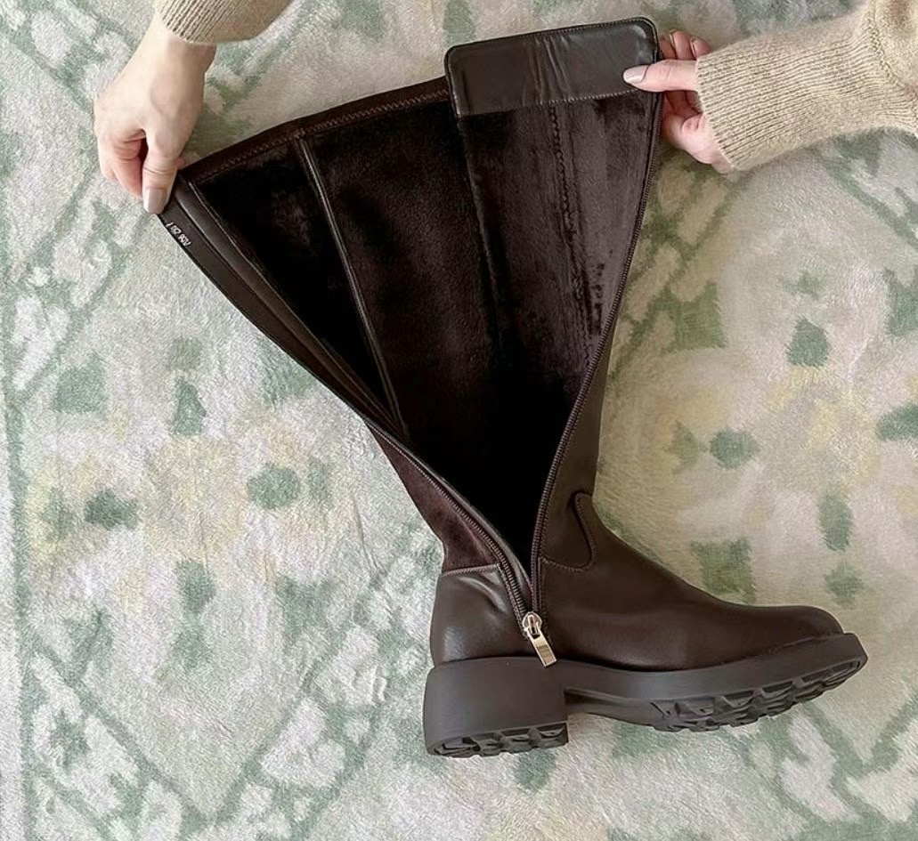 Velvet mix PU leather boots