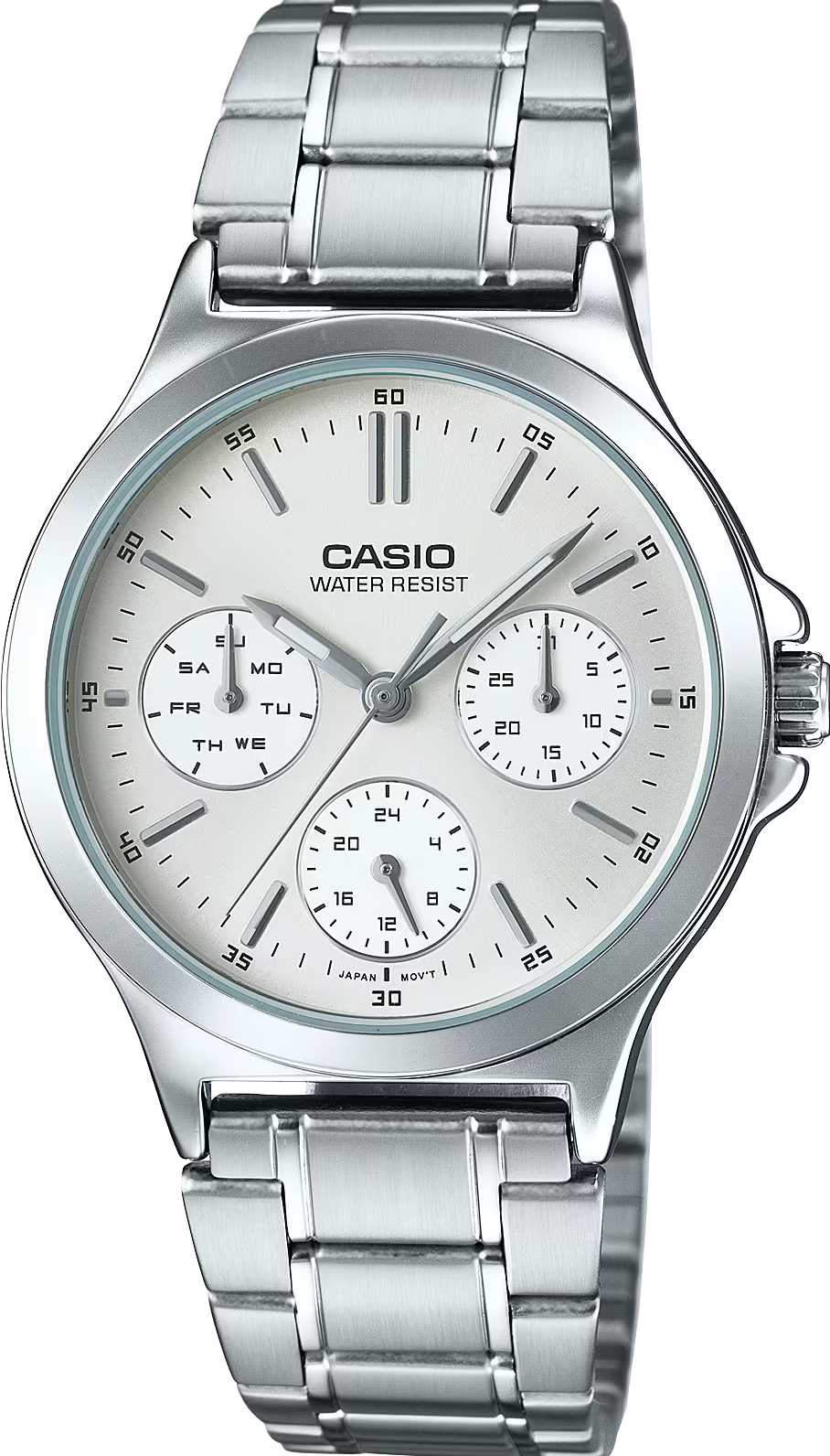 萬年鐘錶 - CASIO  簡約三眼白面女錶 LTP-V300D-7A  錶徑33.2MM