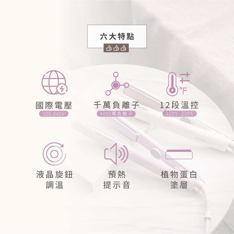 【MUNICHI】雙向負離子溫控離子夾(直捲兩用)-產品六大特點
