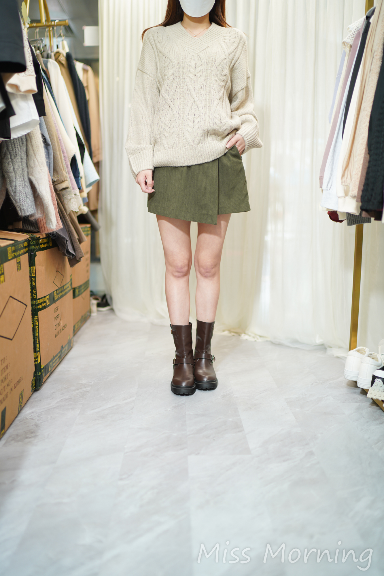 V領麻花扭紋上衣(14369)