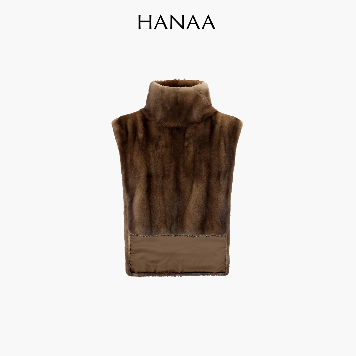 HANAA 秋冬新款俄羅斯進口天然原色水貂高領皮草坎肩