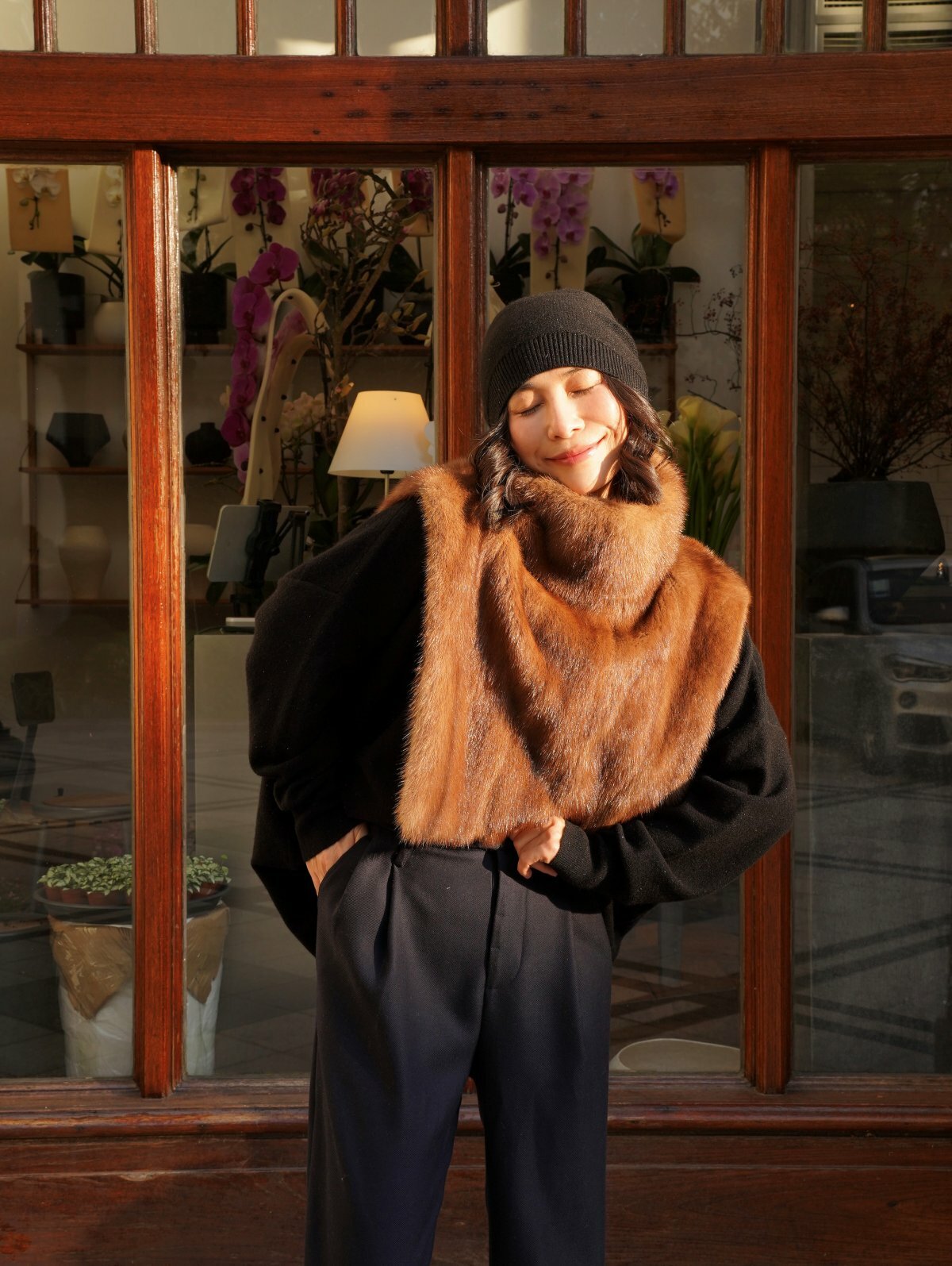 HANAA 秋冬新款俄羅斯進口天然原色水貂高領皮草坎肩