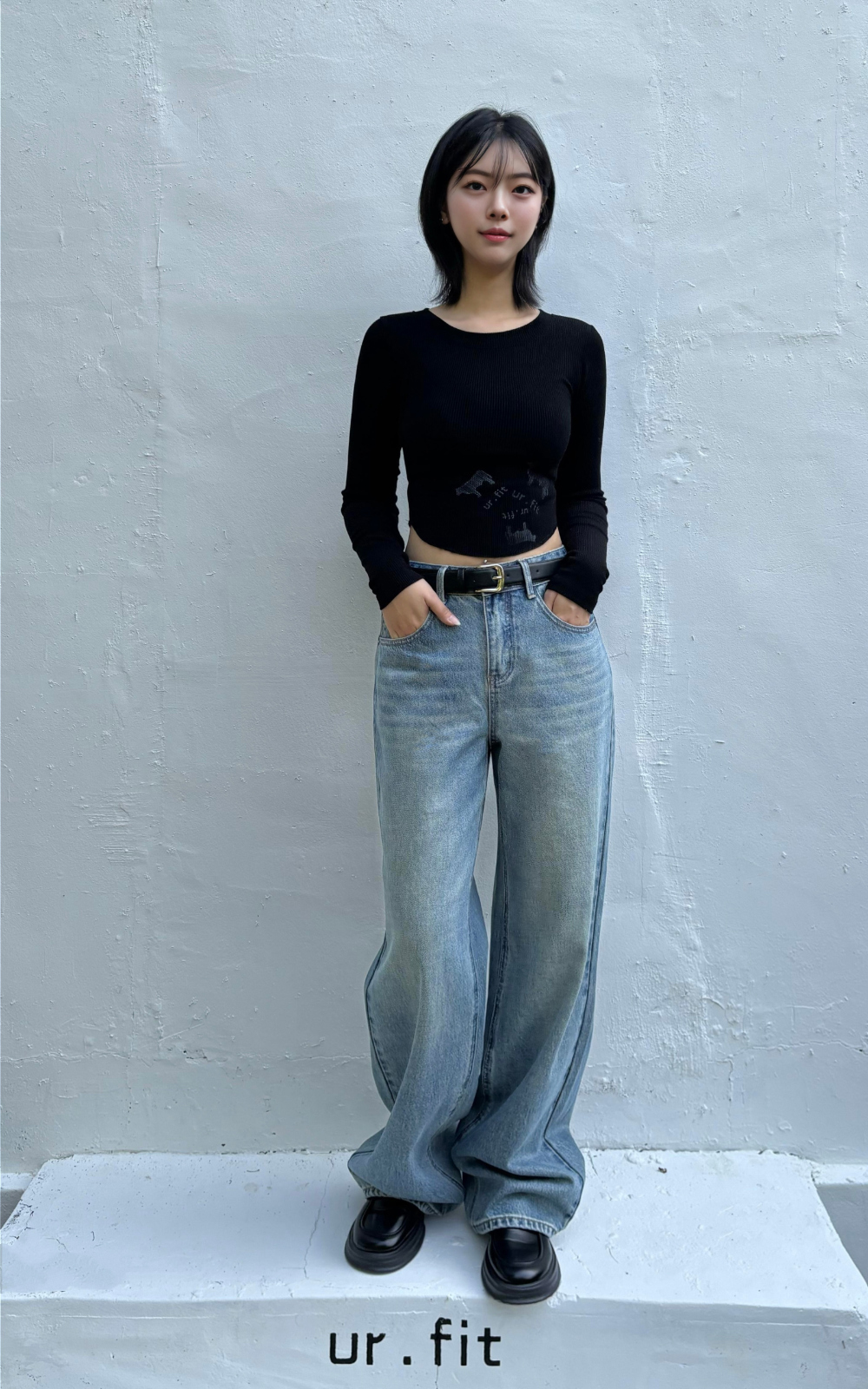 韓國ur.fit授權 經典復古刷色直筒落地牛仔褲