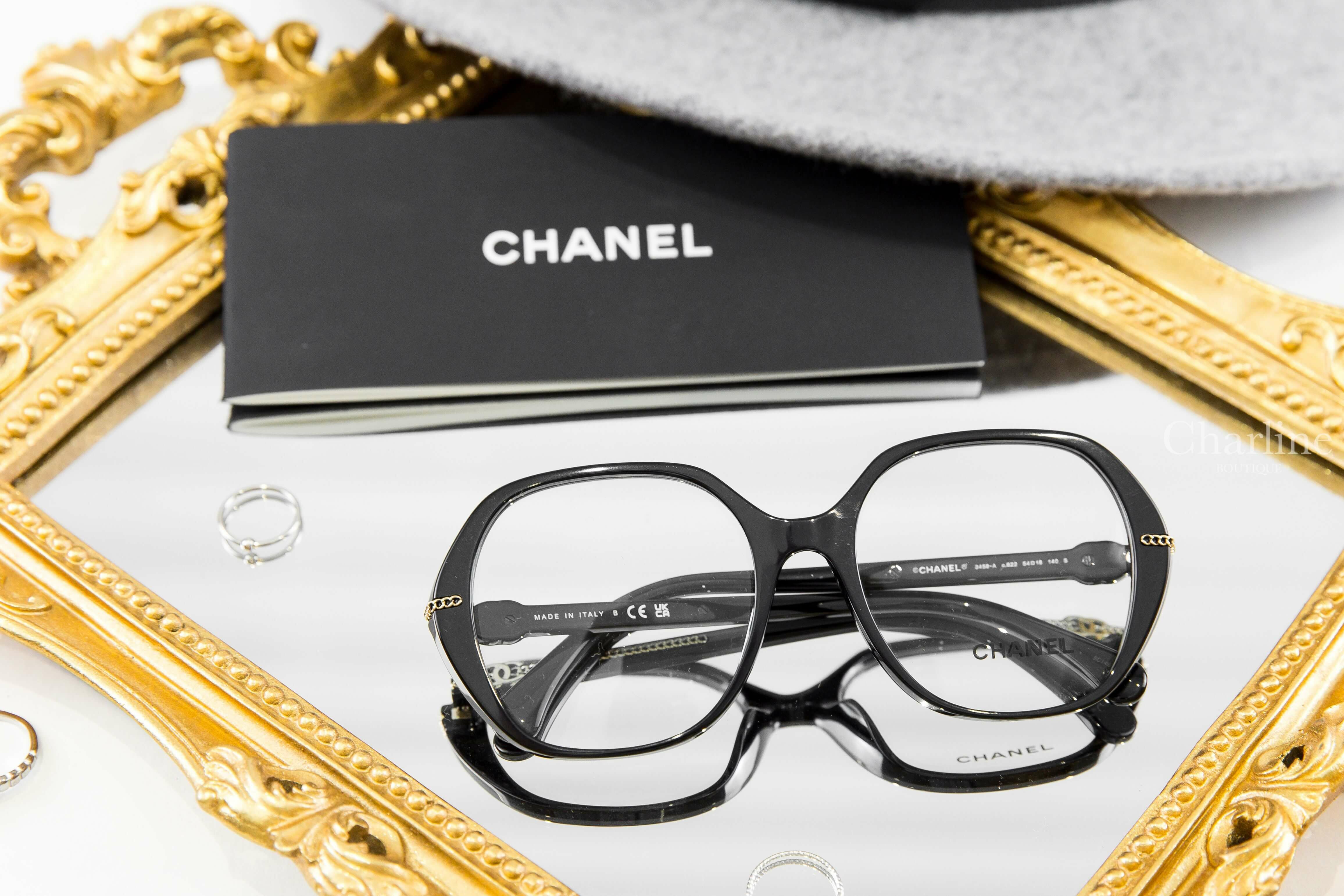 Chanel Square Eyeglasses 黑色方框側邊金CC金鍊平光眼鏡