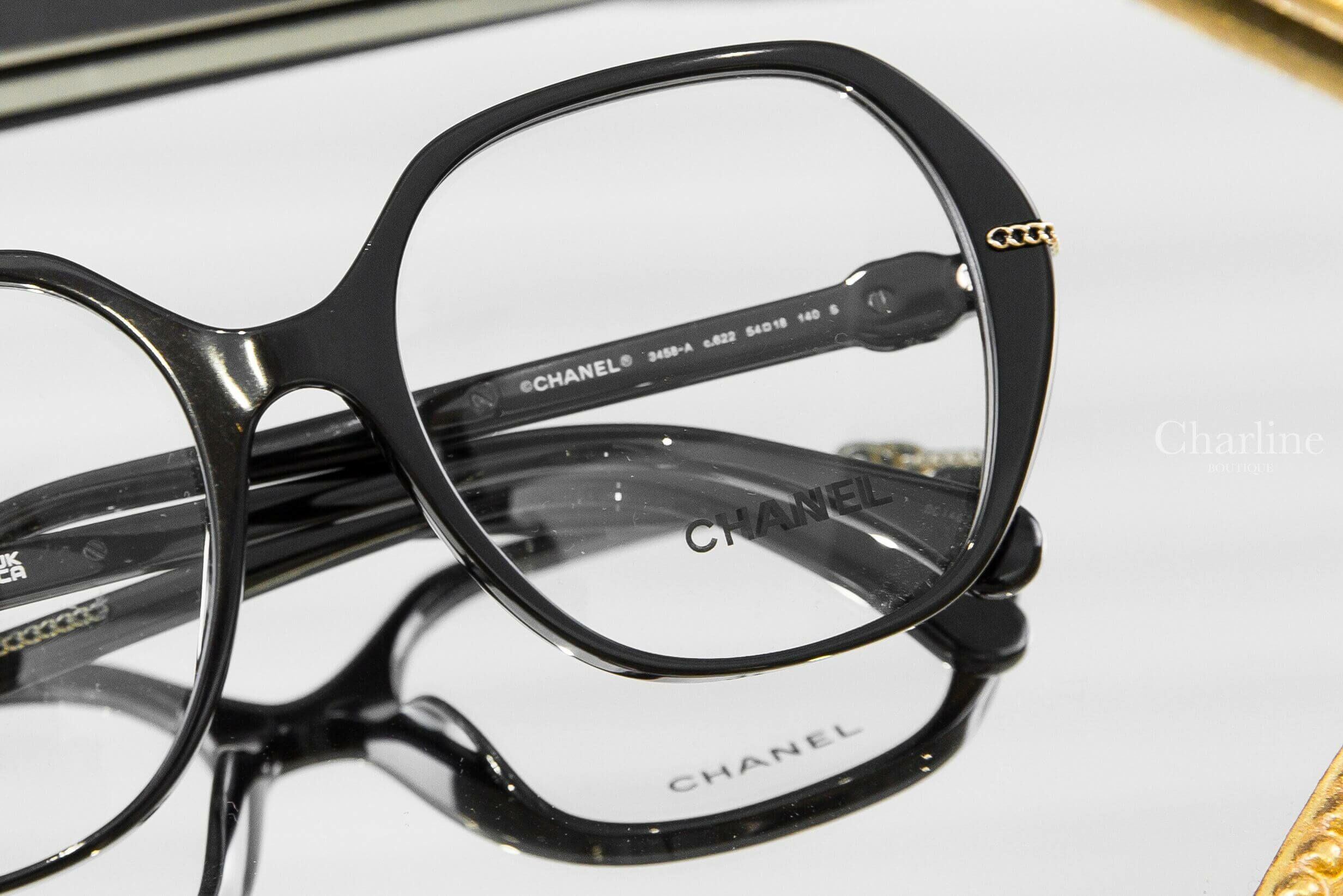 Chanel Square Eyeglasses 黑色方框側邊金CC金鍊平光眼鏡