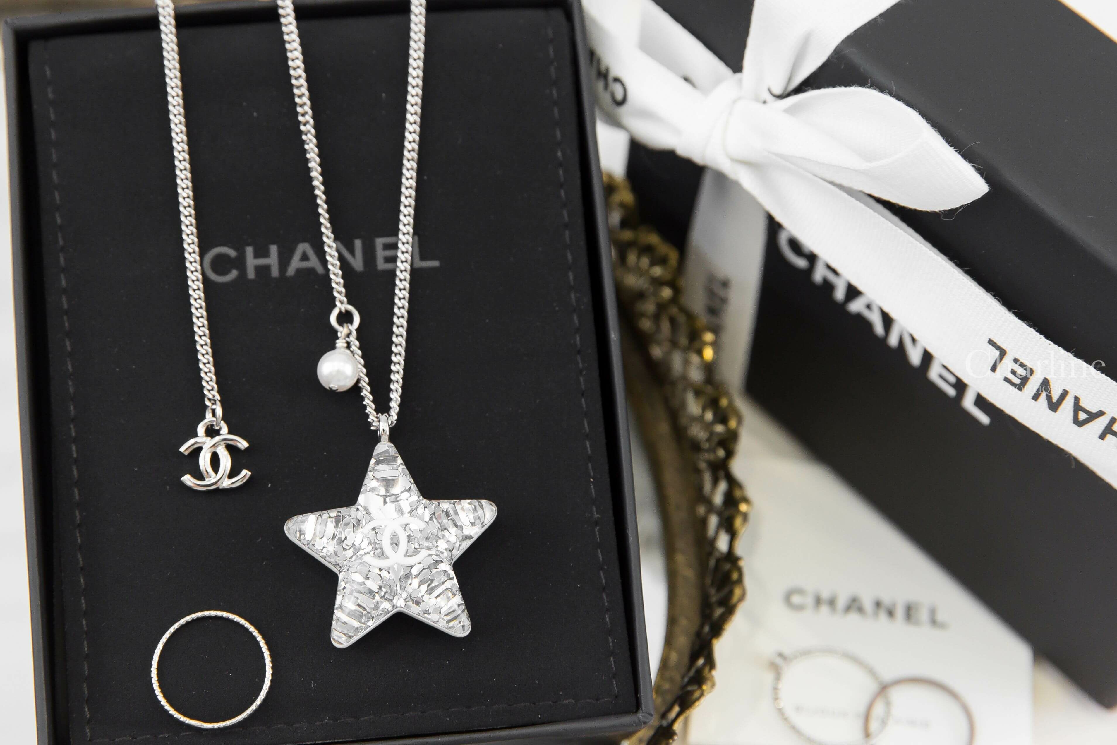 Chanel Necklace 白CC銀色亮片/銀色CC白星星單顆珍珠垂墜項鍊