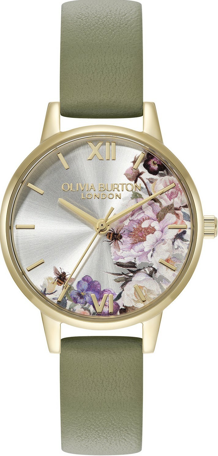 萬年鐘錶 -  Olivia Burton  藝術時尚Signature系列  鼠尾草綠皮革象牙色面盤花卉女錶 24000228 錶徑30MM