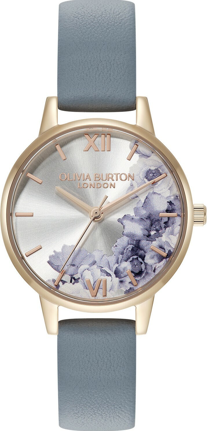 萬年鐘錶 -  Olivia Burton  藝術時尚Signature系列  粉筆藍皮革象牙色面盤花卉女錶 24000227 錶徑30MM