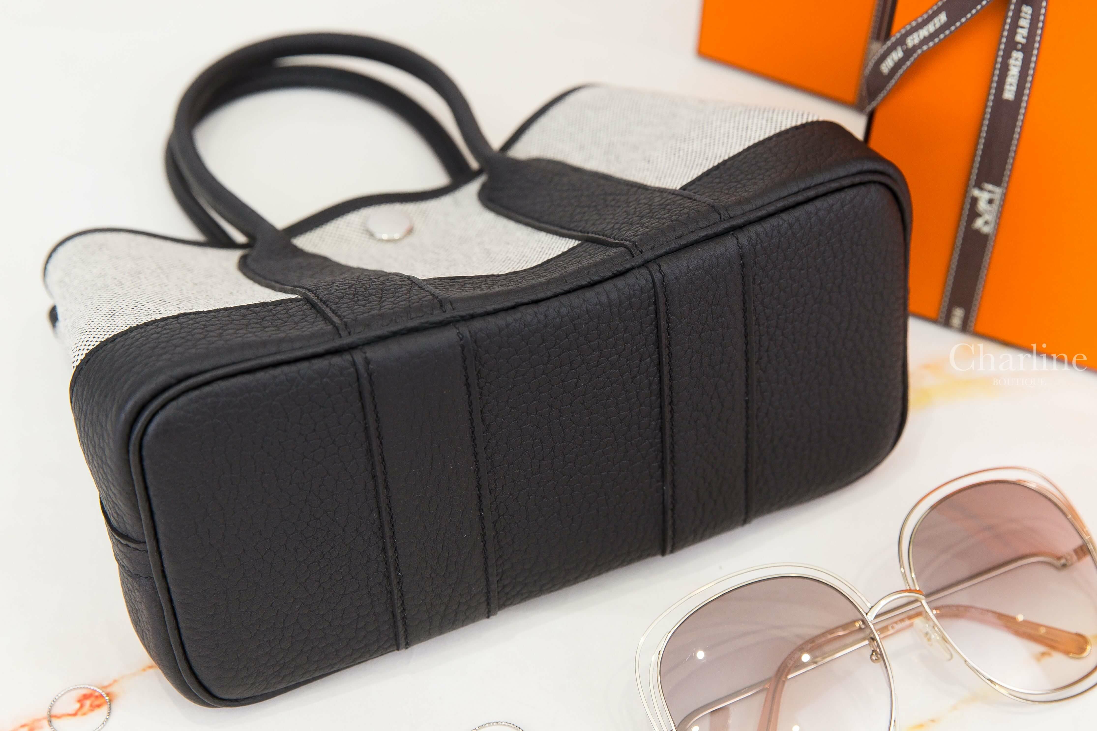 Hermès Neo Garden Party 23cm Viking Canvas / Negonda Calfskin 米灰色帆布拼黑色迷你皮革手提包-Charline Boutique 精品代購