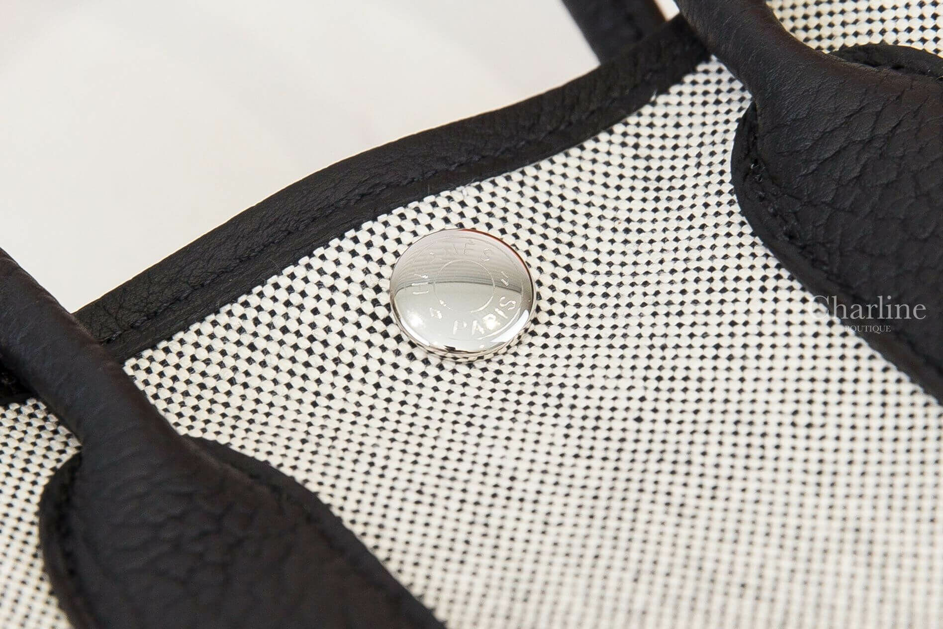 Hermès Neo Garden Party 23cm Viking Canvas / Negonda Calfskin 米灰色帆布拼黑色迷你皮革手提包