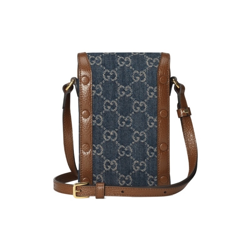 GUCCI 馬銜扣1955 GG Supreme 帆布迷你袋手機袋牛仔藍