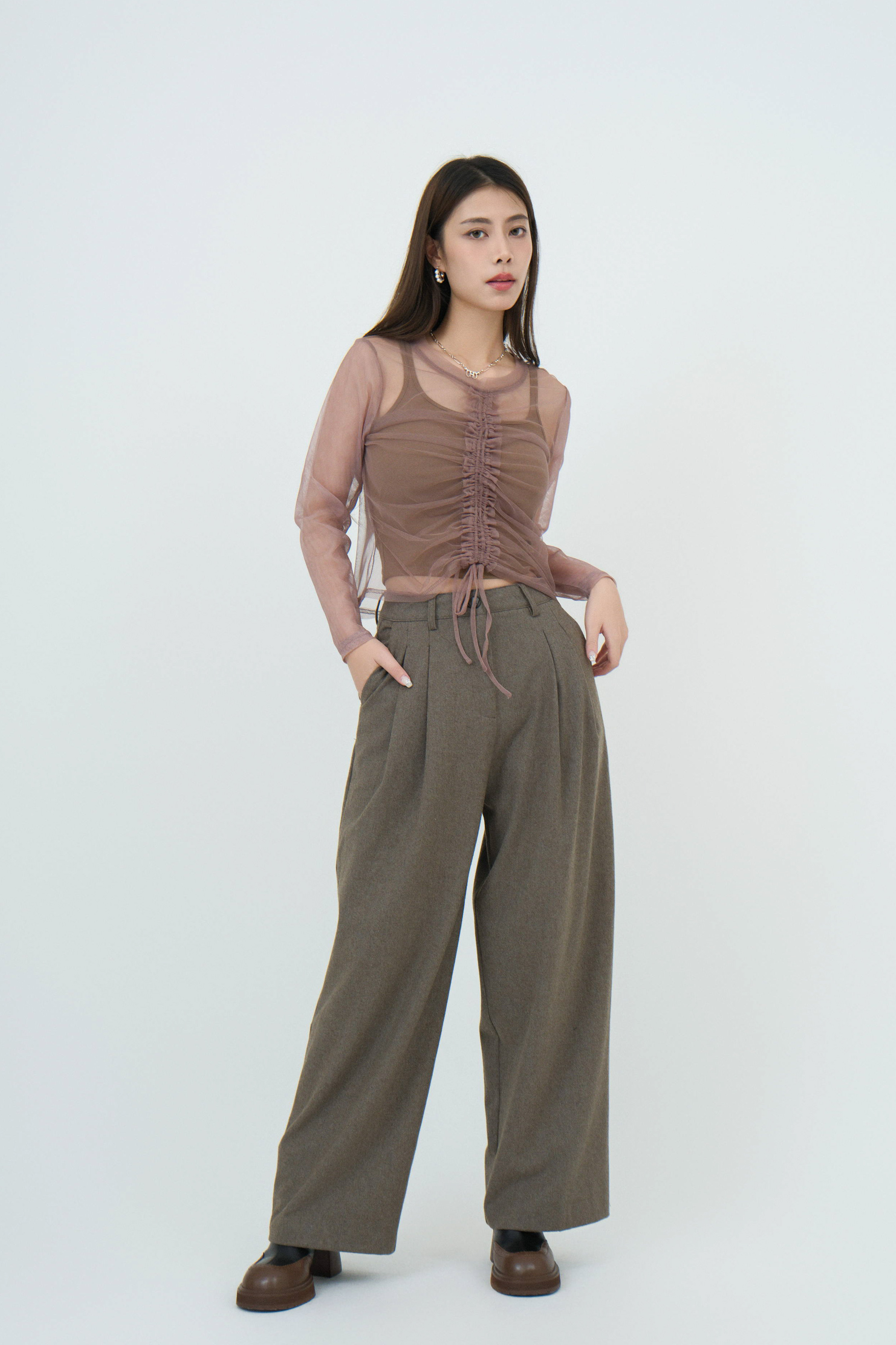 雙褶薄絨闊西褲（*現貨款式）