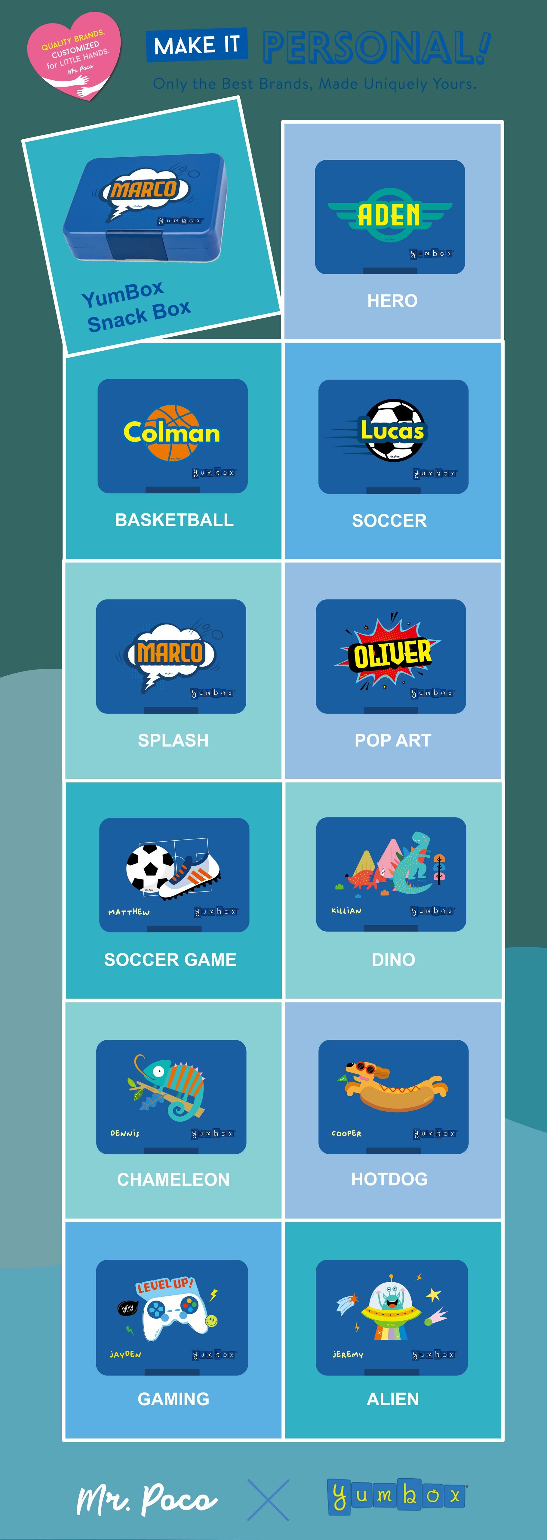 Personalized Yumbox Snack Designs (Blue)