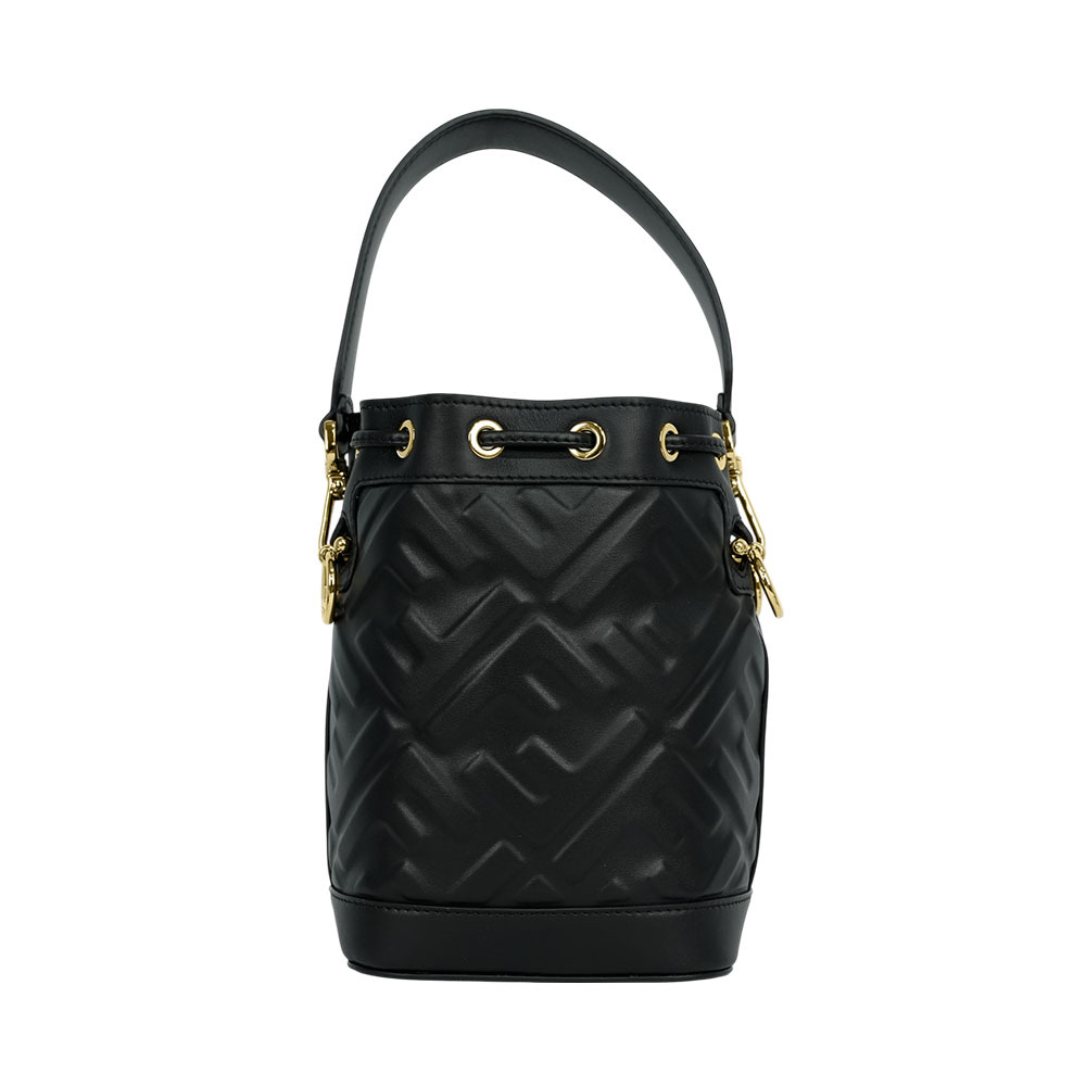 MON TRESOR FF 浮雕小牛皮二用迷你水桶包(黑色) 8BS093 ANWT F0KUR