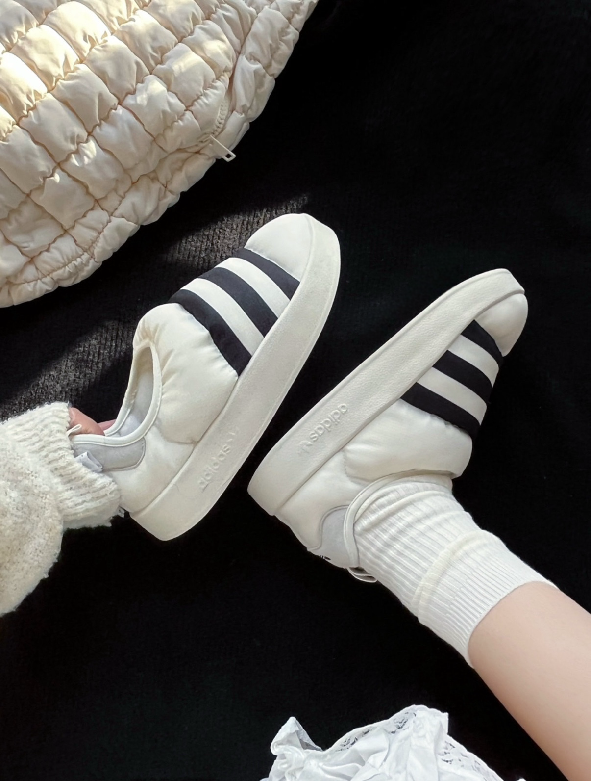 Adidas Originals Puffylette 胖胖 泡芙麵包鞋 條紋 懶人鞋 男女款 白 GY1593 黑 GY4559/預購
