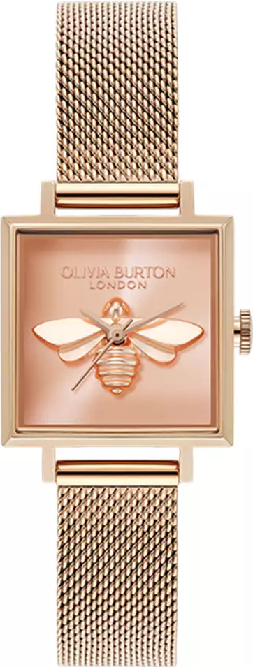 萬年鐘錶 -  Olivia Burton  藝術時尚 Bee Tank系列  3D蜜蜂淺粉面玫瑰金殼米蘭不銹鋼帶女錶 24000215  錶徑22.5MM