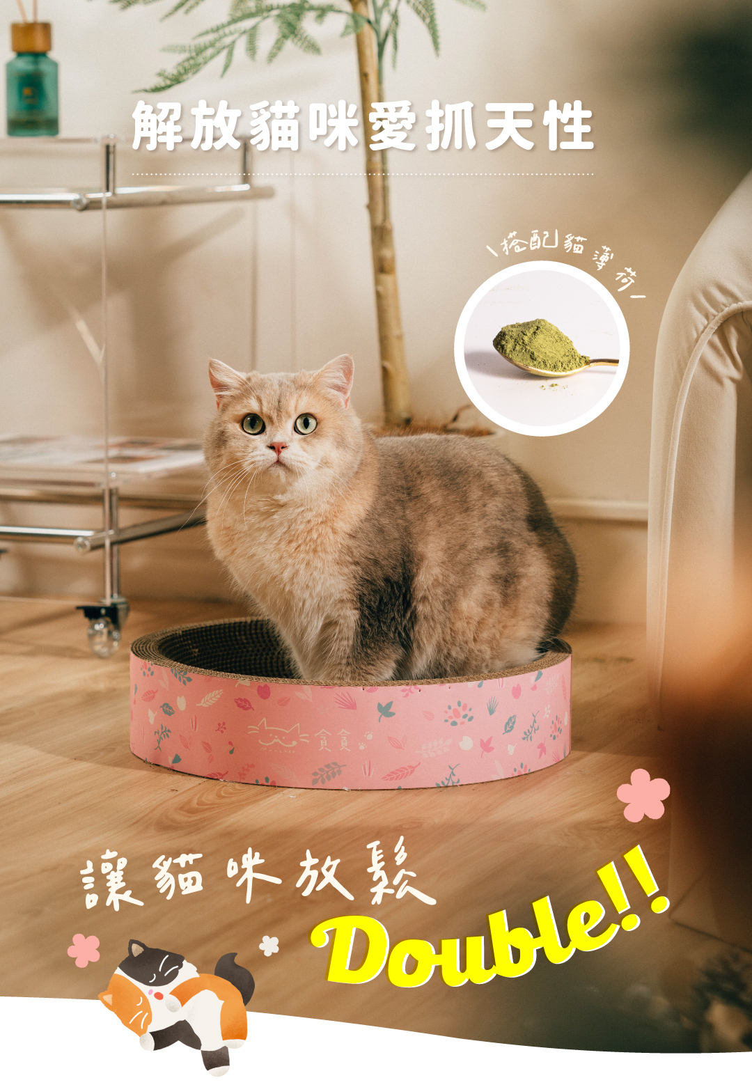 【新品】貪貪櫻花圓形抓板貓窩