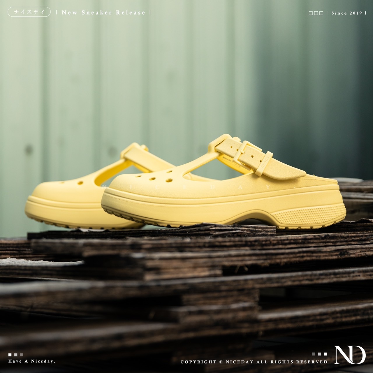 NICEDAY 現貨 Crocs Classic Crush 洞洞鞋 厚底 踩屎感 黃色 女款 210581-78R