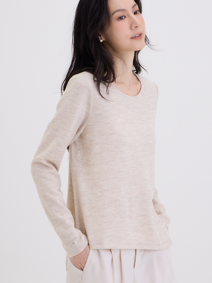 花紗圓領不對襯開岔長袖上衣-沐陽