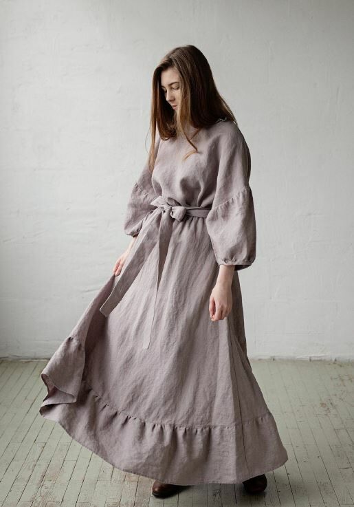 (預購)ALL THE BEAUTIFUL LINEN 大人款-附綁帶荷葉長裙 ROMANTIC SKIRT