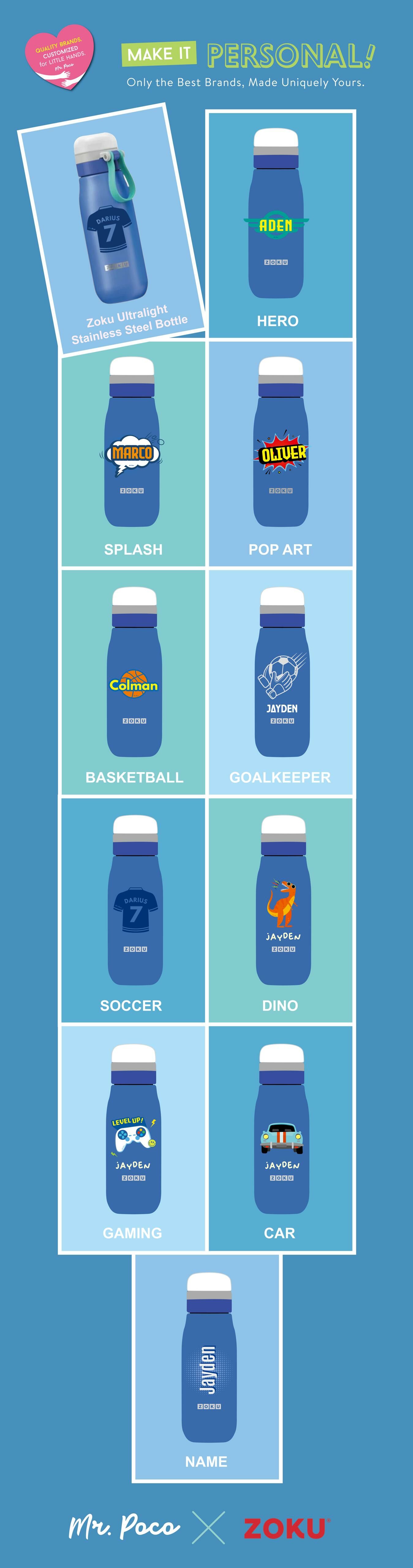 Personalized Zoku Ultralight Water Bottle (Blue)