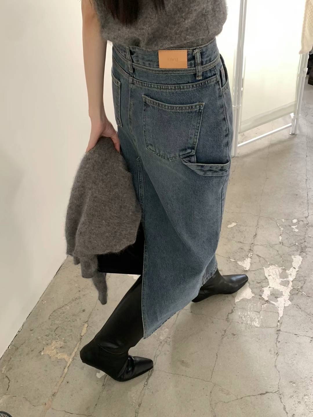 復古刷色窄版牛仔長裙