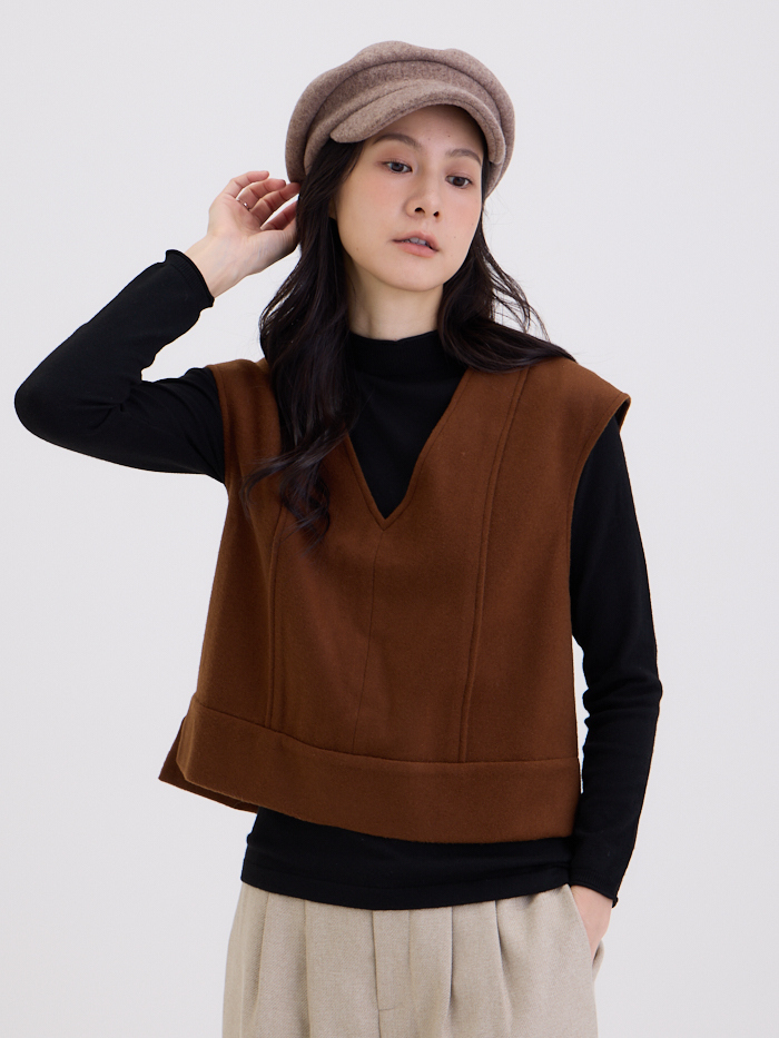 勇敢大V領造型罩衫-焦茶
