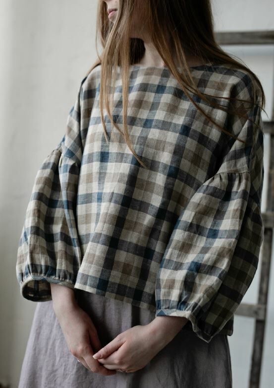 (預購)ALL THE BEAUTIFUL LINEN 大人款-格紋/點點亞麻落肩上衣 FESTIVE KIMONO TUNIC