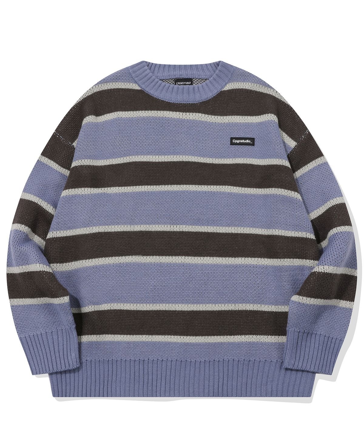 ★CPGN STUDIO_COMPAGNO★ Striped wappen knit lavender chocol CPGN STUDIO) Stripe Wappen Knit Lavender Choco
