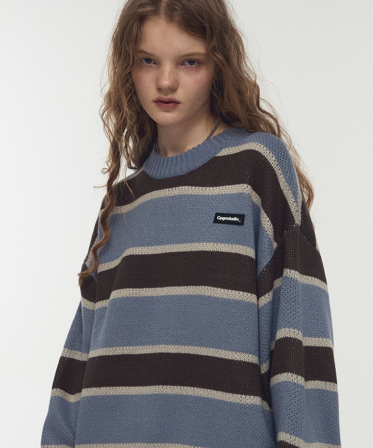 ★CPGN STUDIO_COMPAGNO★ Striped wappen knit lavender chocol CPGN STUDIO) Stripe Wappen Knit Lavender Choco