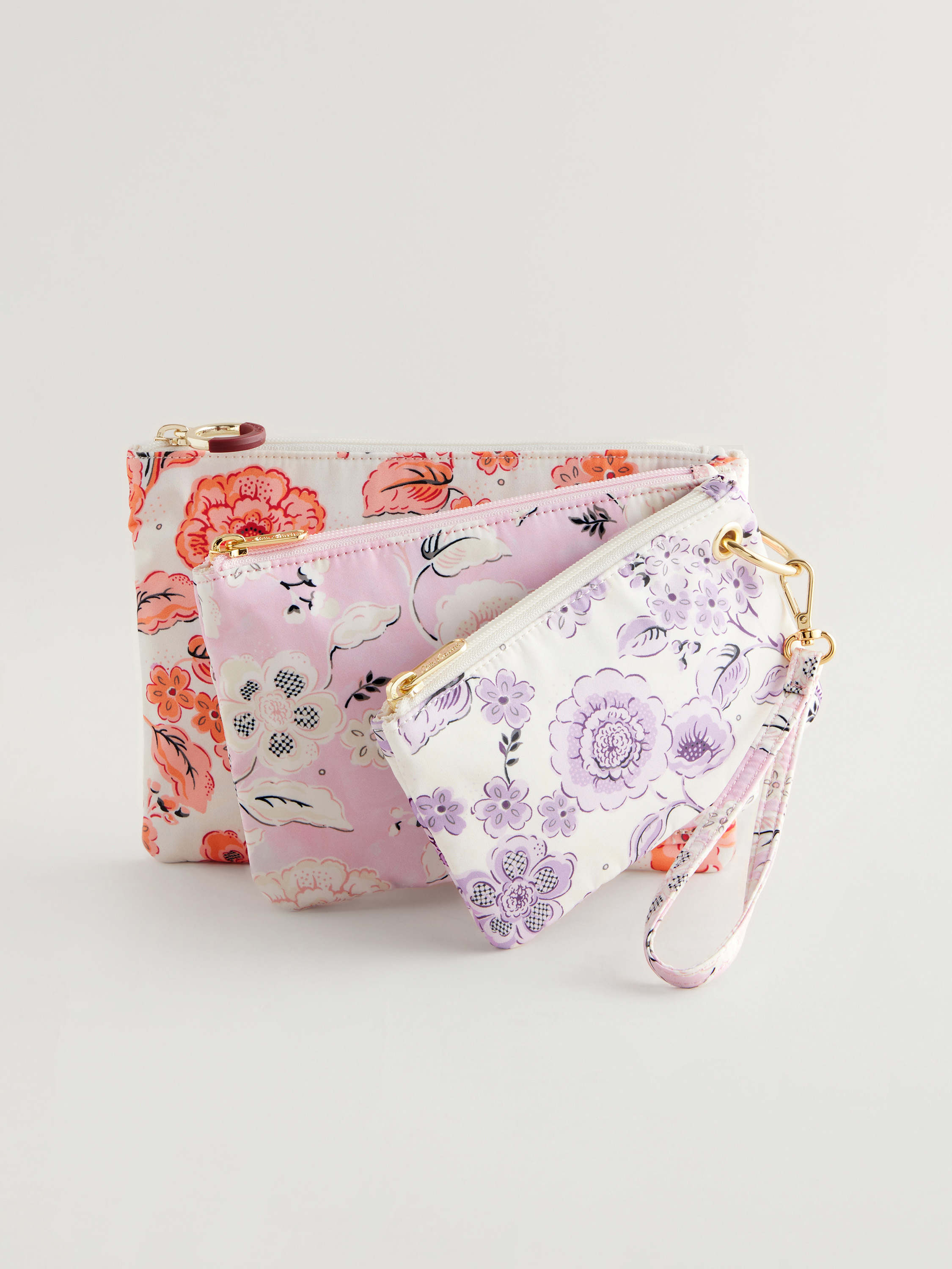 Decorated Floral 三入式提把扣環收納袋