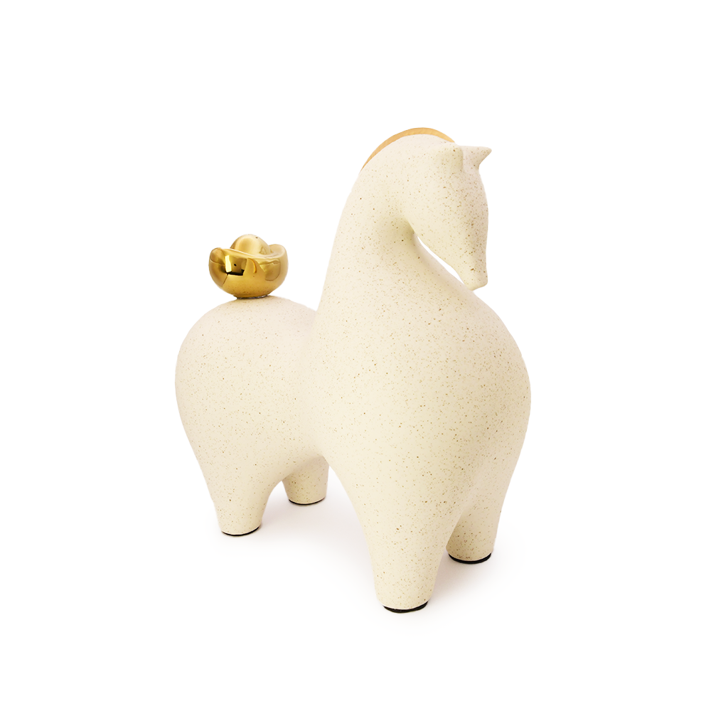 DipDipLife｜金元寶招財馬｜白色細斑