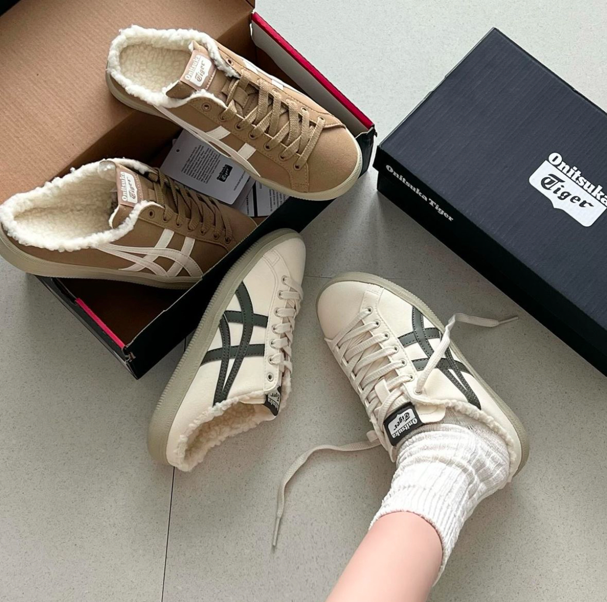 <預購> Onitsuka Tiger DD Trainer Sabot 鬼塚虎 毛毛懶人鞋 懶人拖 拖鞋 穆勒鞋 奶油 米白 卡其
