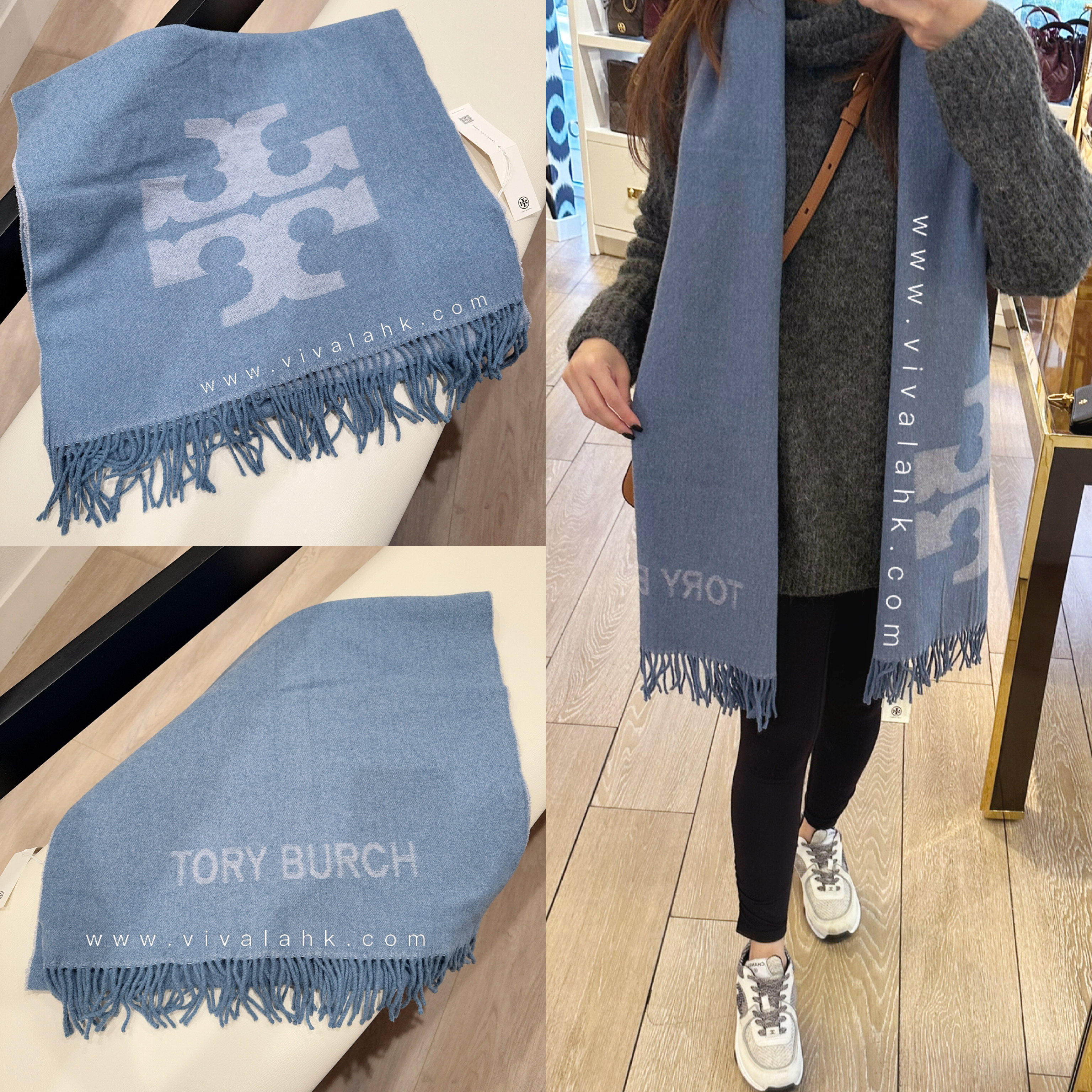 Tory Burch - 雙面Logo 羊毛大頸巾 (84857)