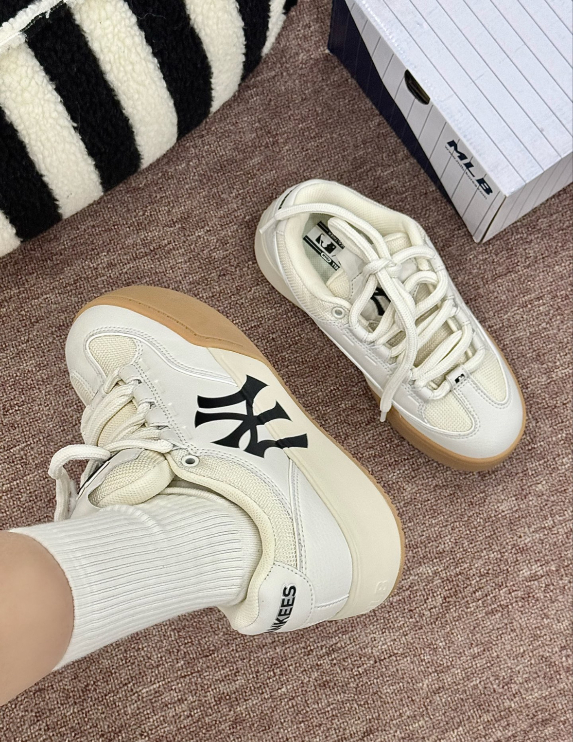 MLB Chunky Wide 米白色 麵包鞋 焦糖底 厚底 增高 3ASXCCW3N-50CRS/預購