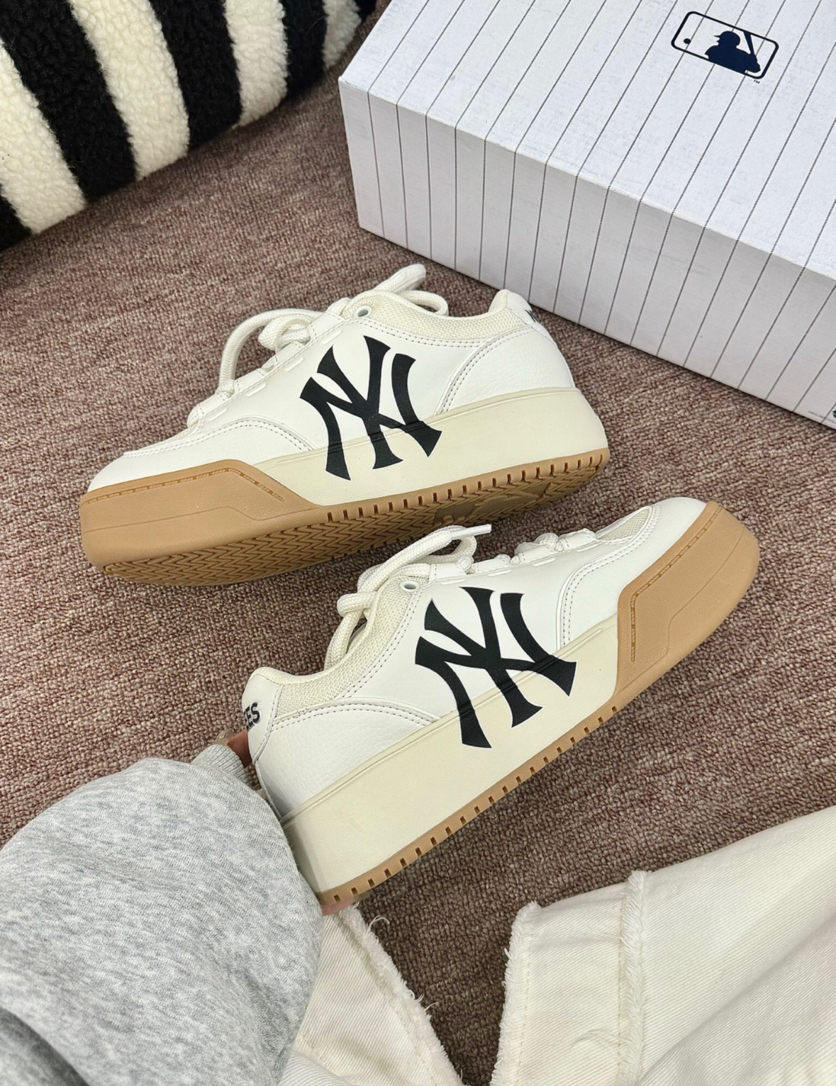 MLB Chunky Wide 米白色 麵包鞋 焦糖底 厚底 增高 3ASXCCW3N-50CRS/預購