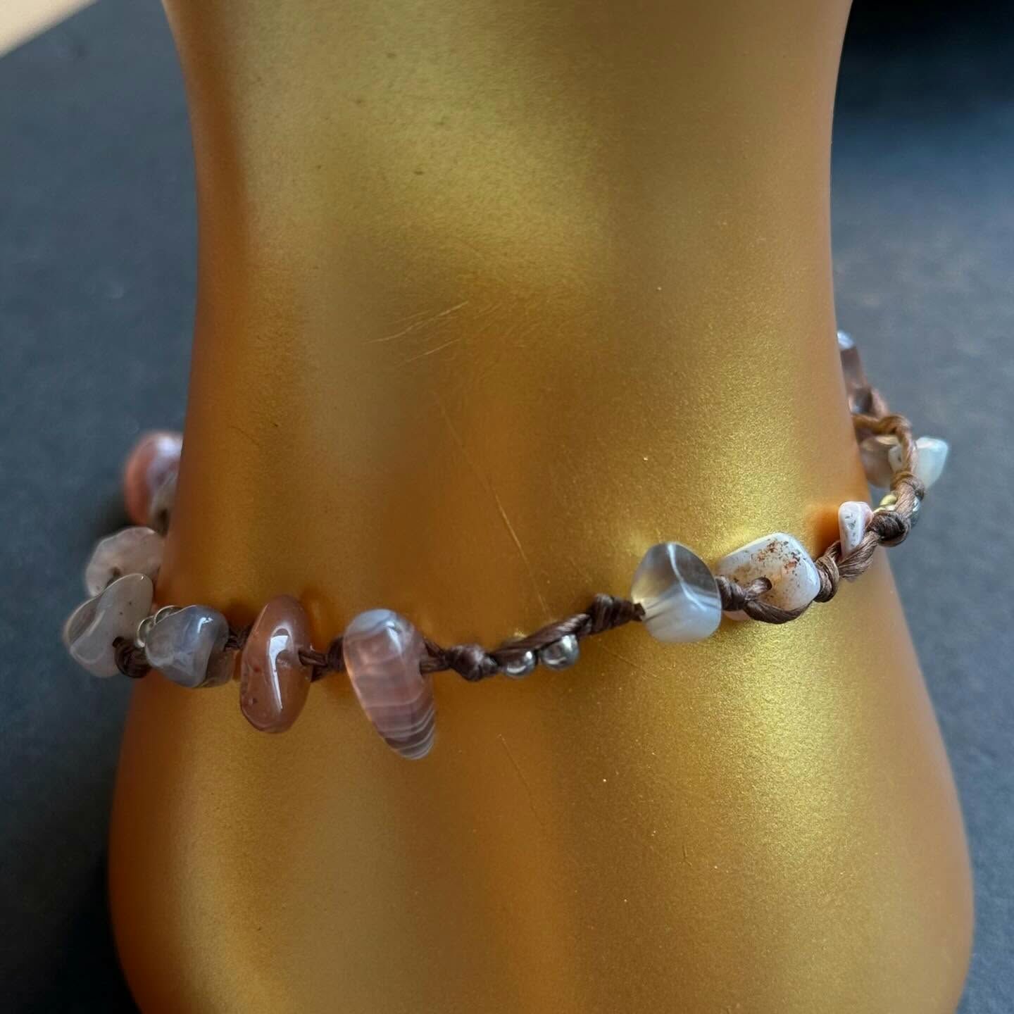 [原石] 水晶腳鍊 茶晶 、海藍寶、波斯瓦那瑪瑙