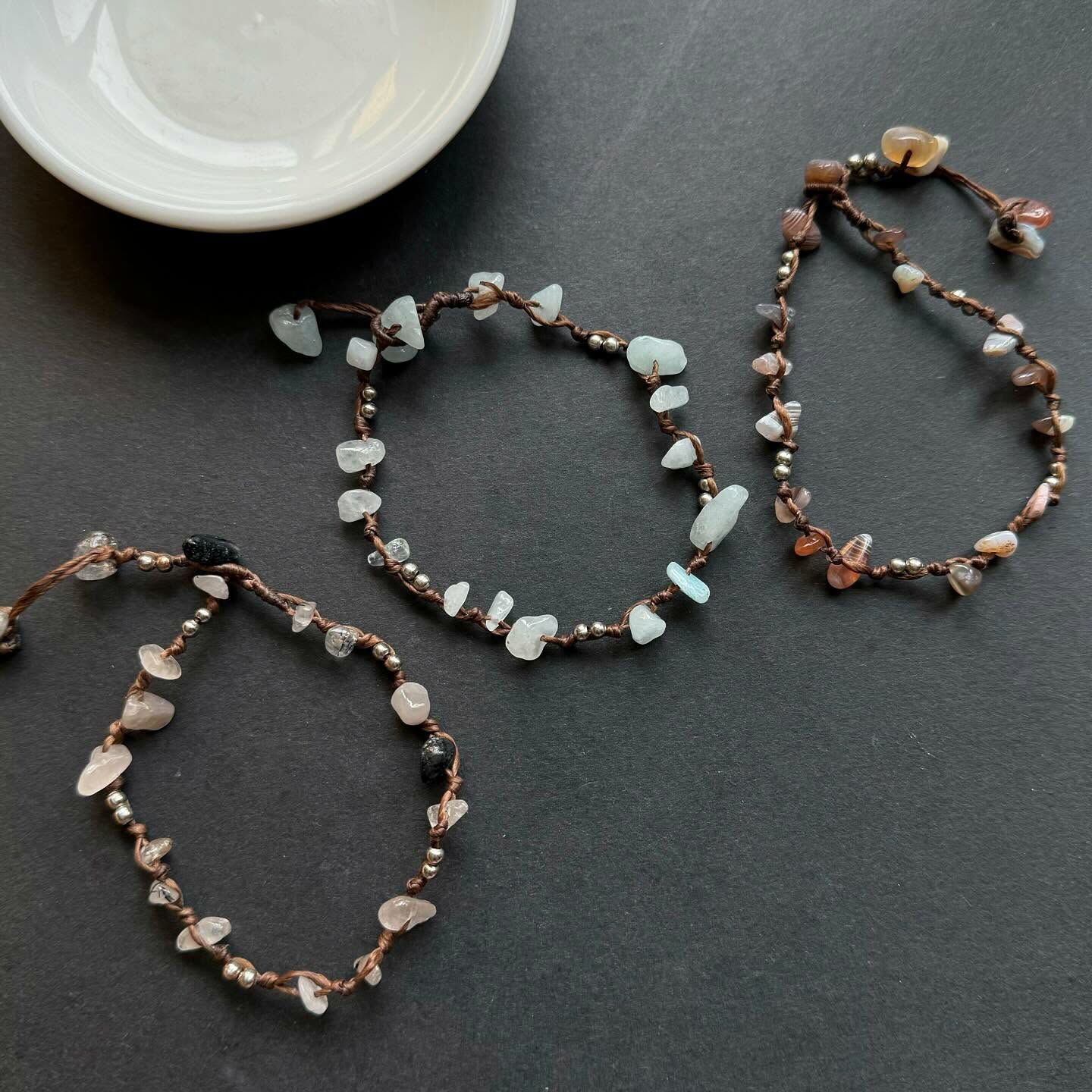 [原石] 水晶腳鍊 茶晶 、海藍寶、波斯瓦那瑪瑙