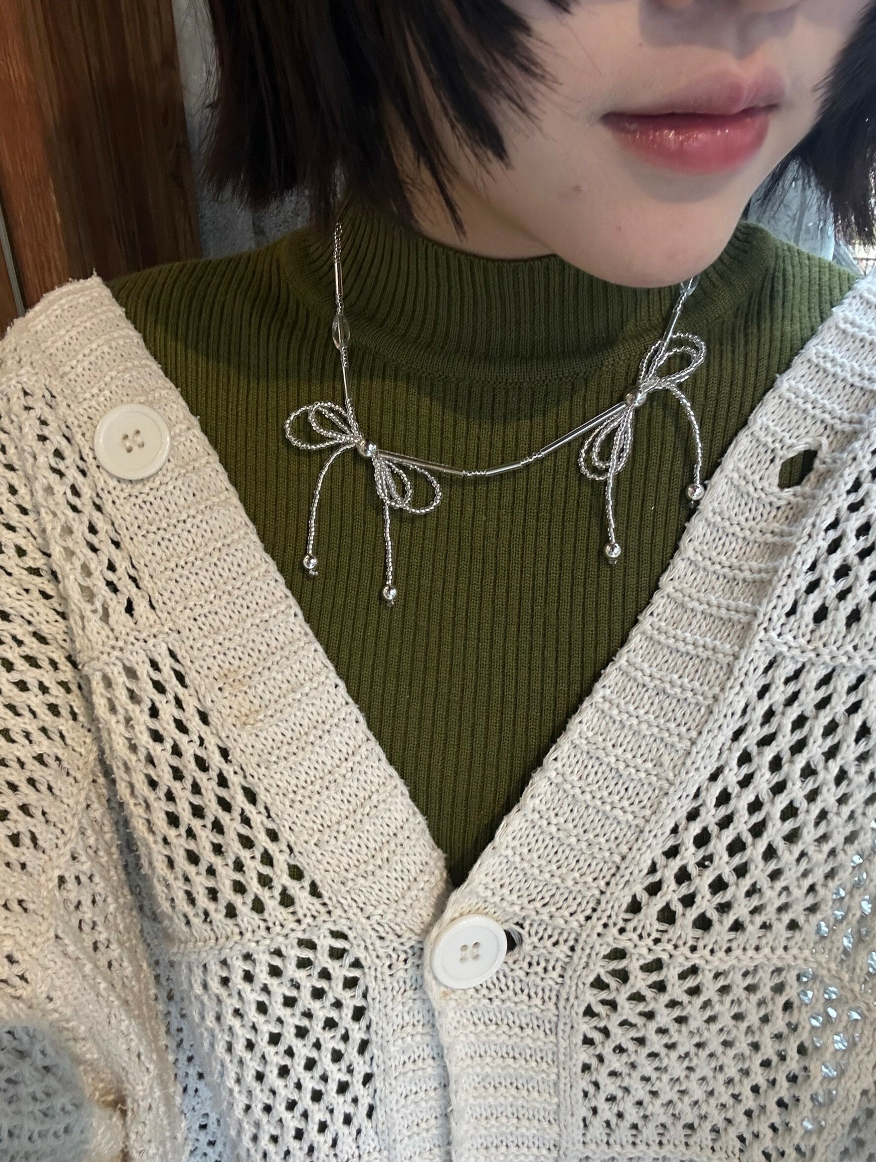 [Chouette Me.] ribbon necklace clear