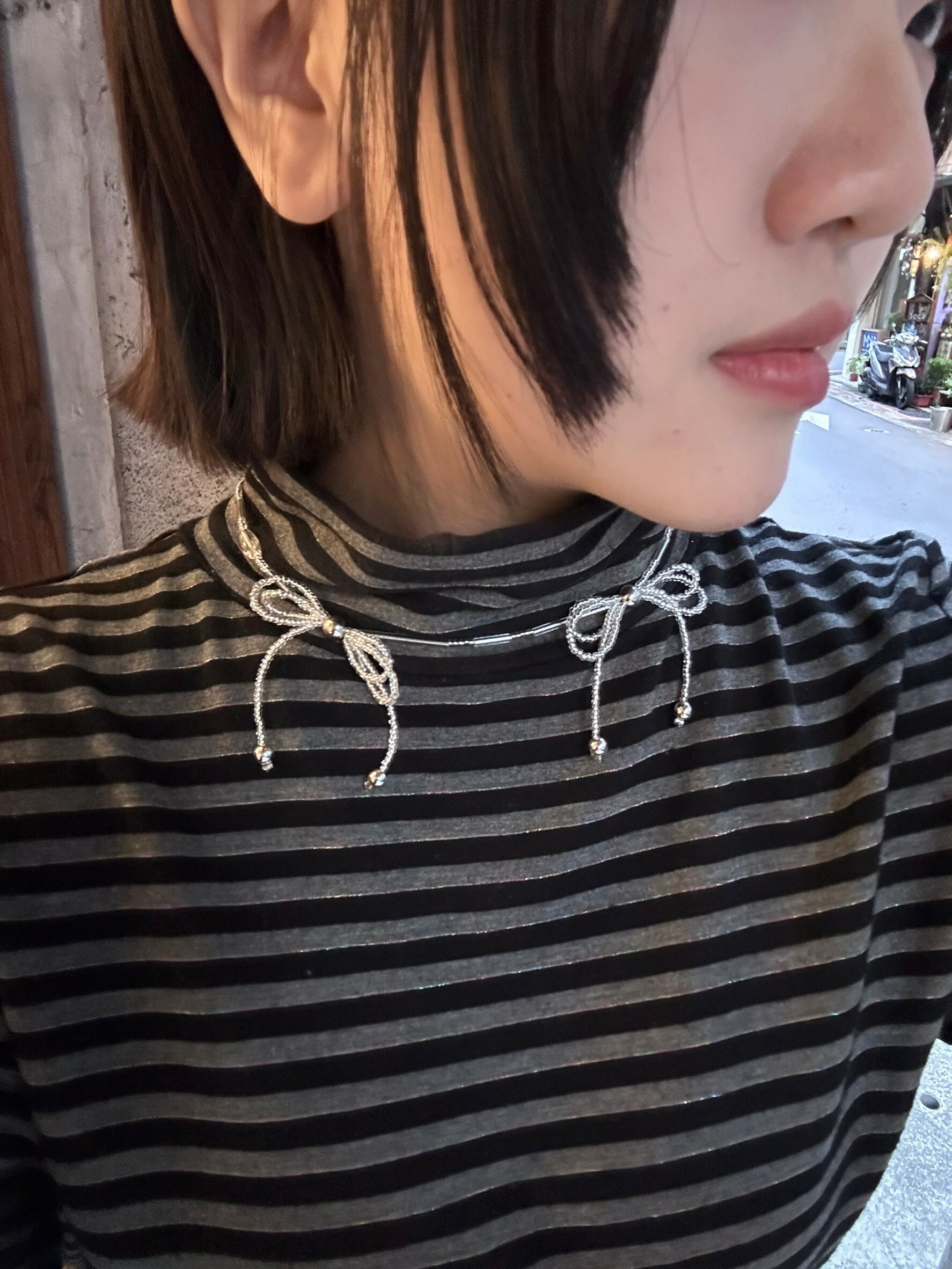 [Chouette Me.] ribbon necklace clear