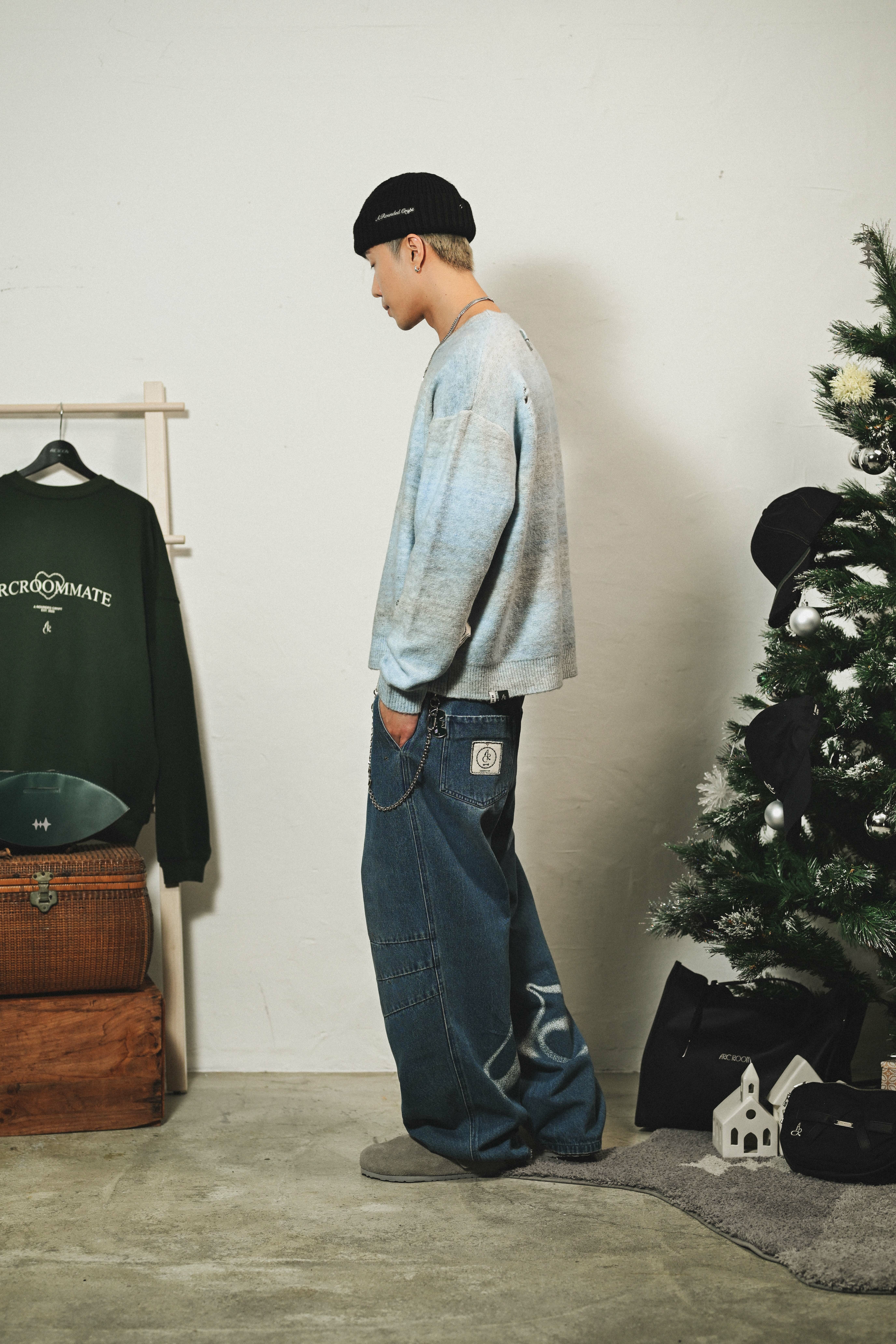 CRACKED A.R. BAGGY JEANS - BLUE