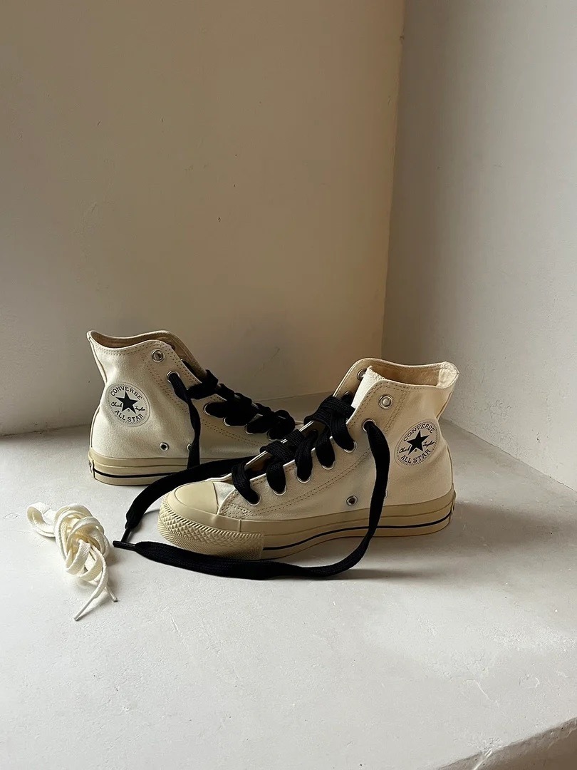 🇯🇵 CONVERSE ALL STAR Ⓡ FS HI 復古奶油白 米白 黑色 粗鞋帶 高筒 / 預購