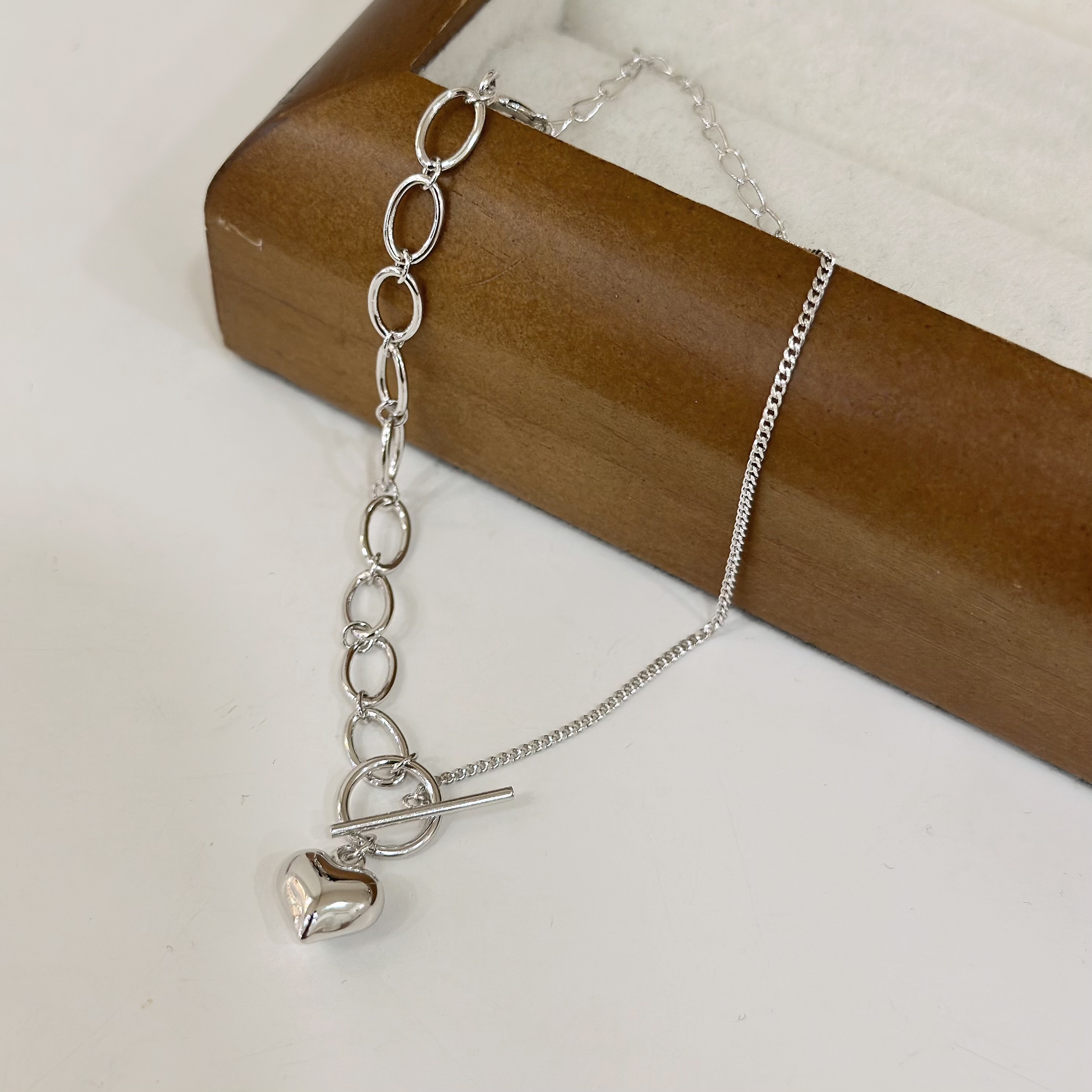 G09【輕奢】拼接立體愛心OT扣純銀手鍊