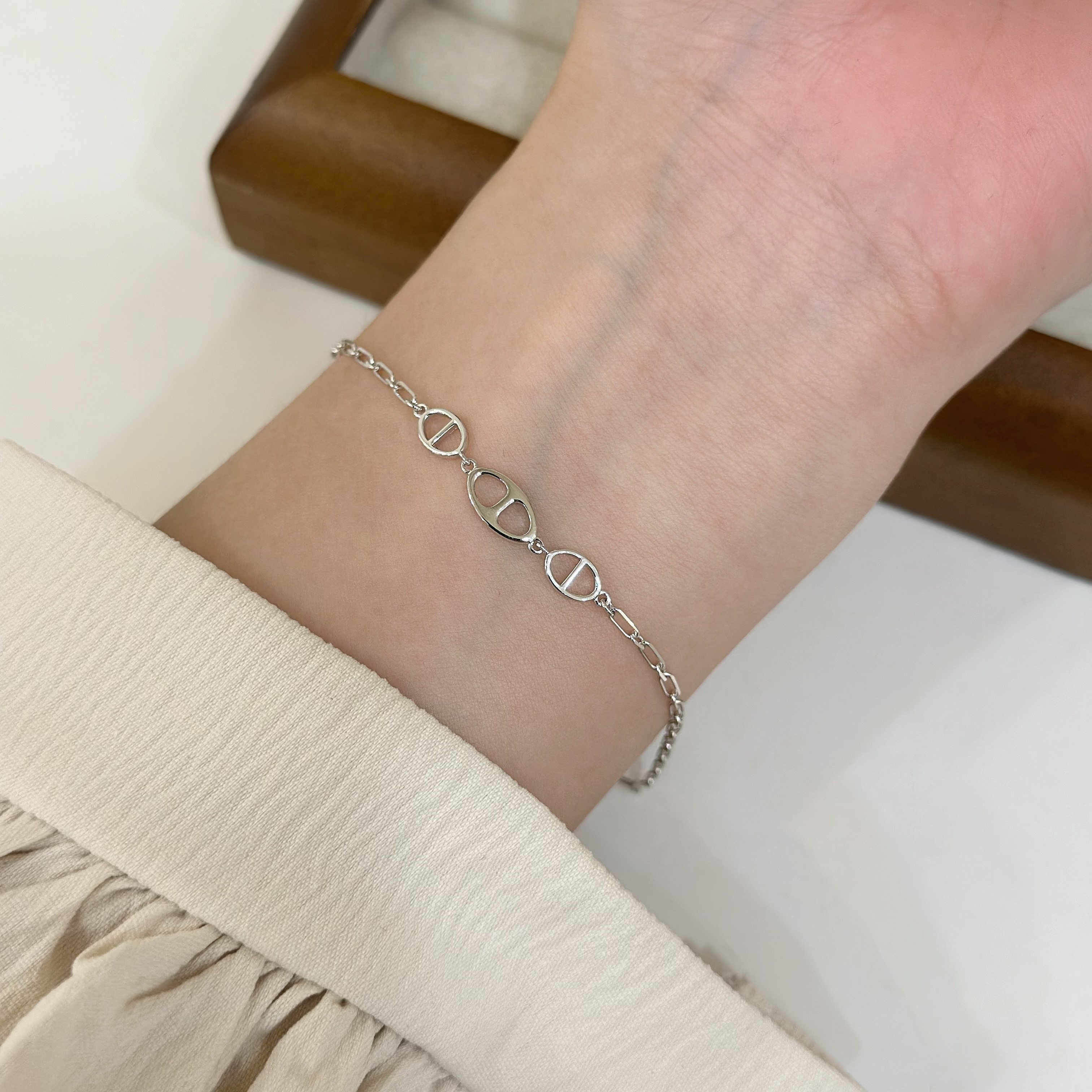 G12【輕奢】素面豬鼻純銀手鍊