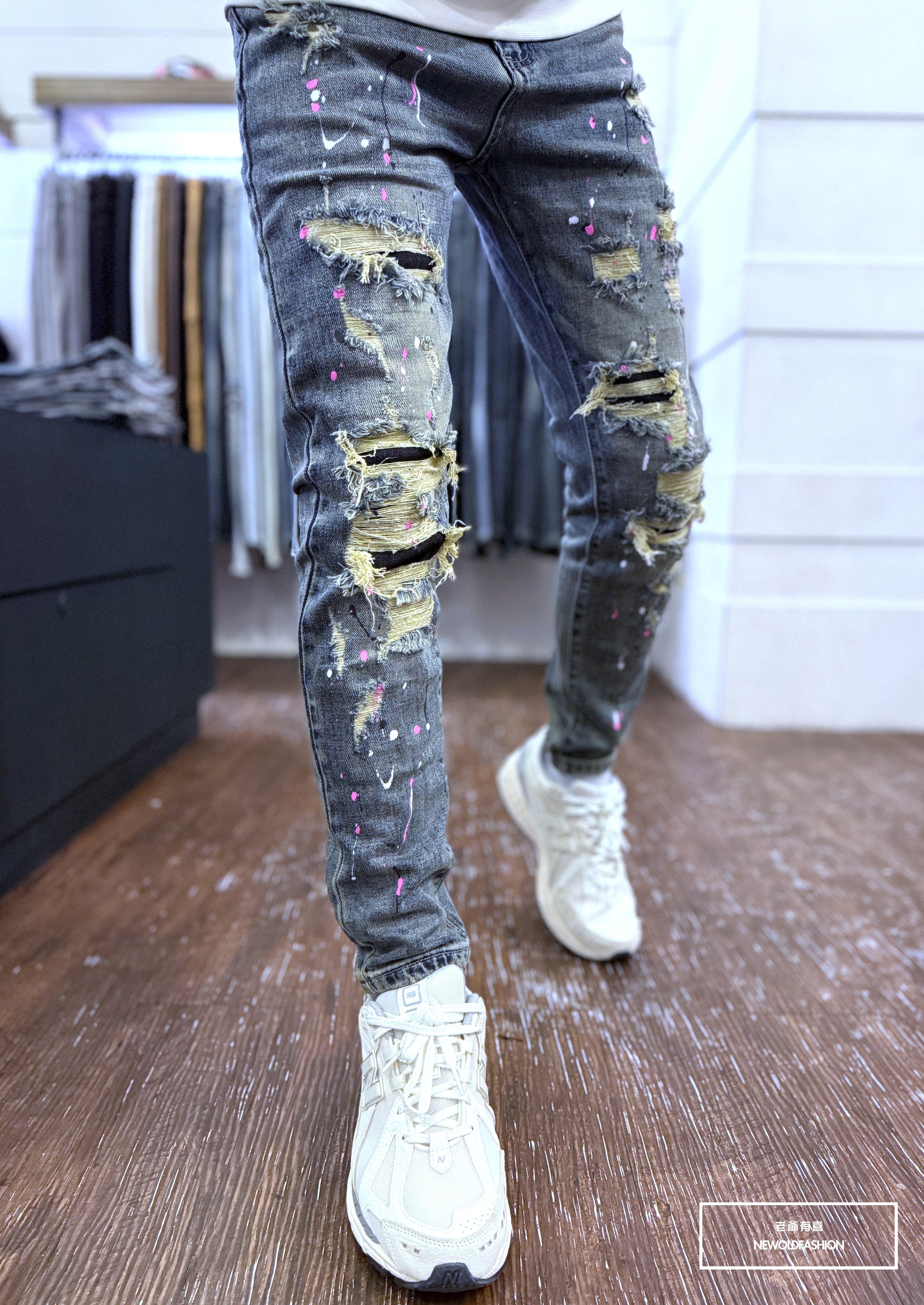 『新品上市』重磅重度破壞潑墨小直筒褲(NOF24129065)