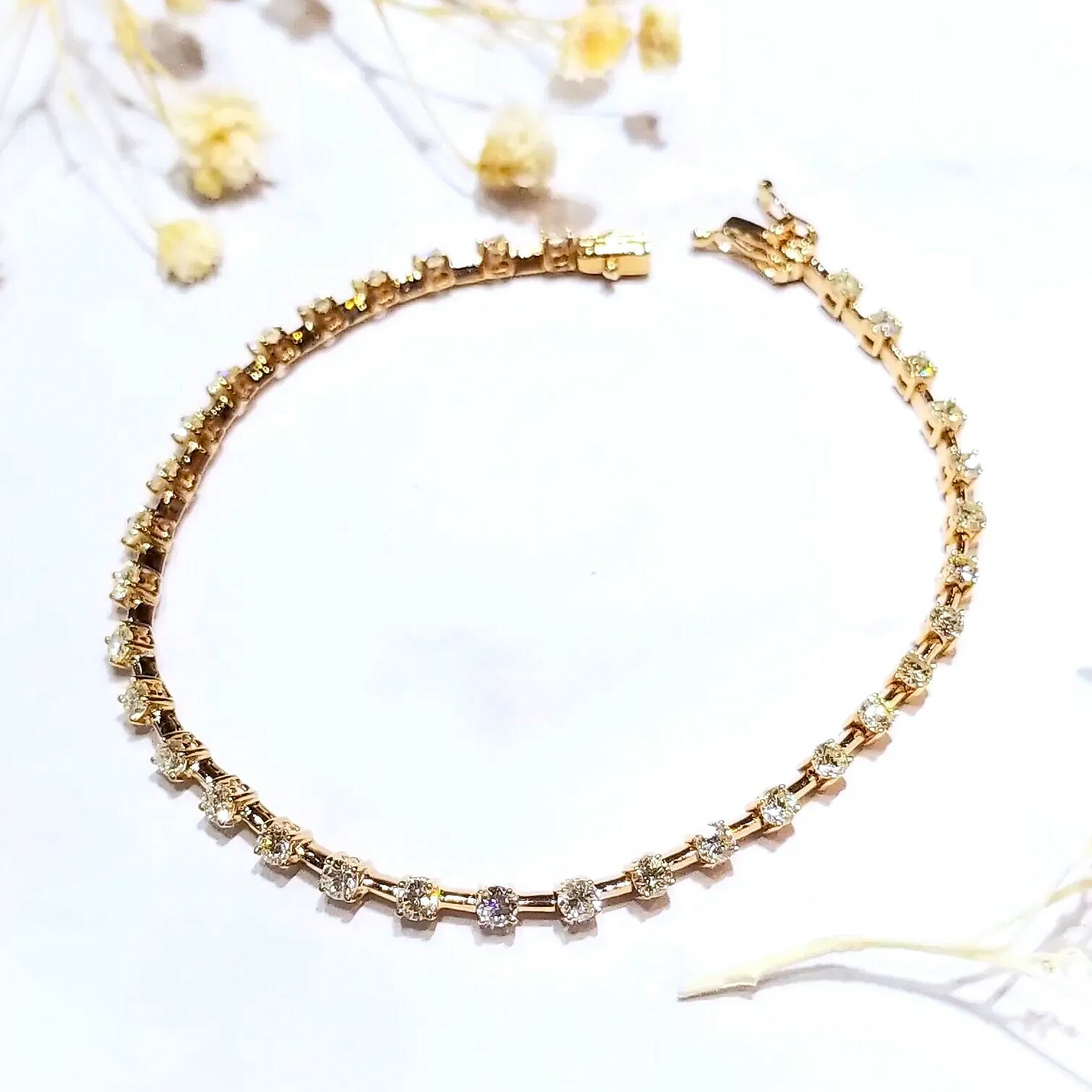 全新18K玫瑰金1卡96份鑽石手鍊